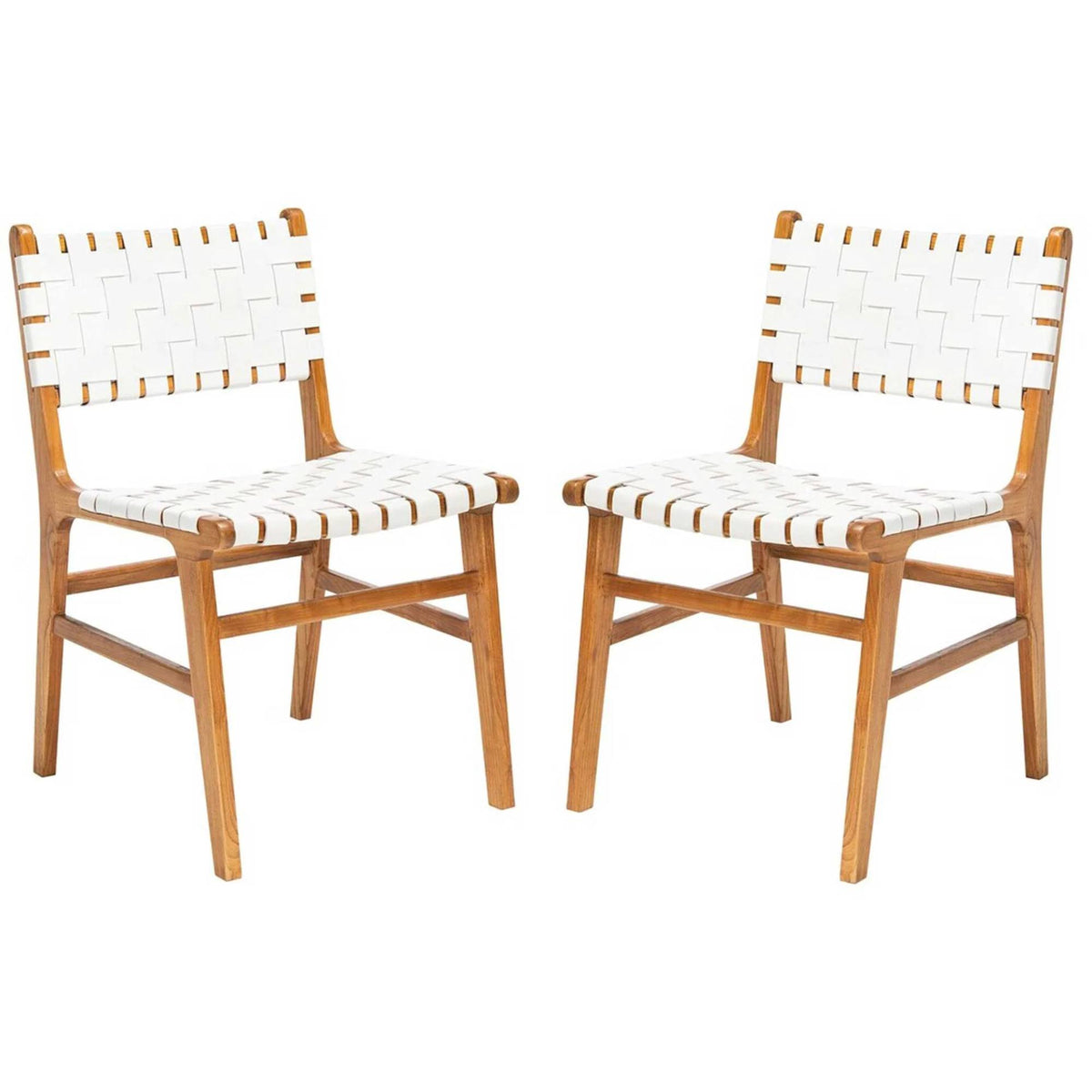 Two Ljus Dining Chairs White Woven Seat White Background - LuxoraCraft