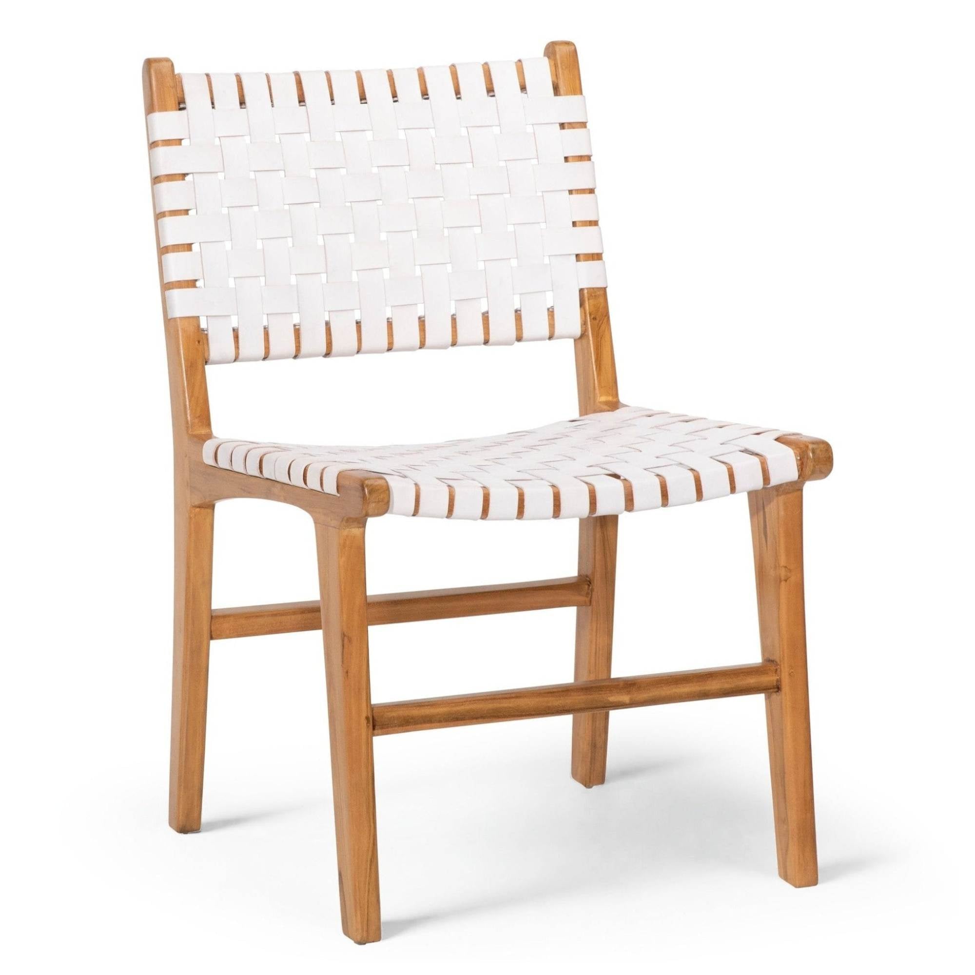 Wooden chair with white woven seat and backrest on a white background