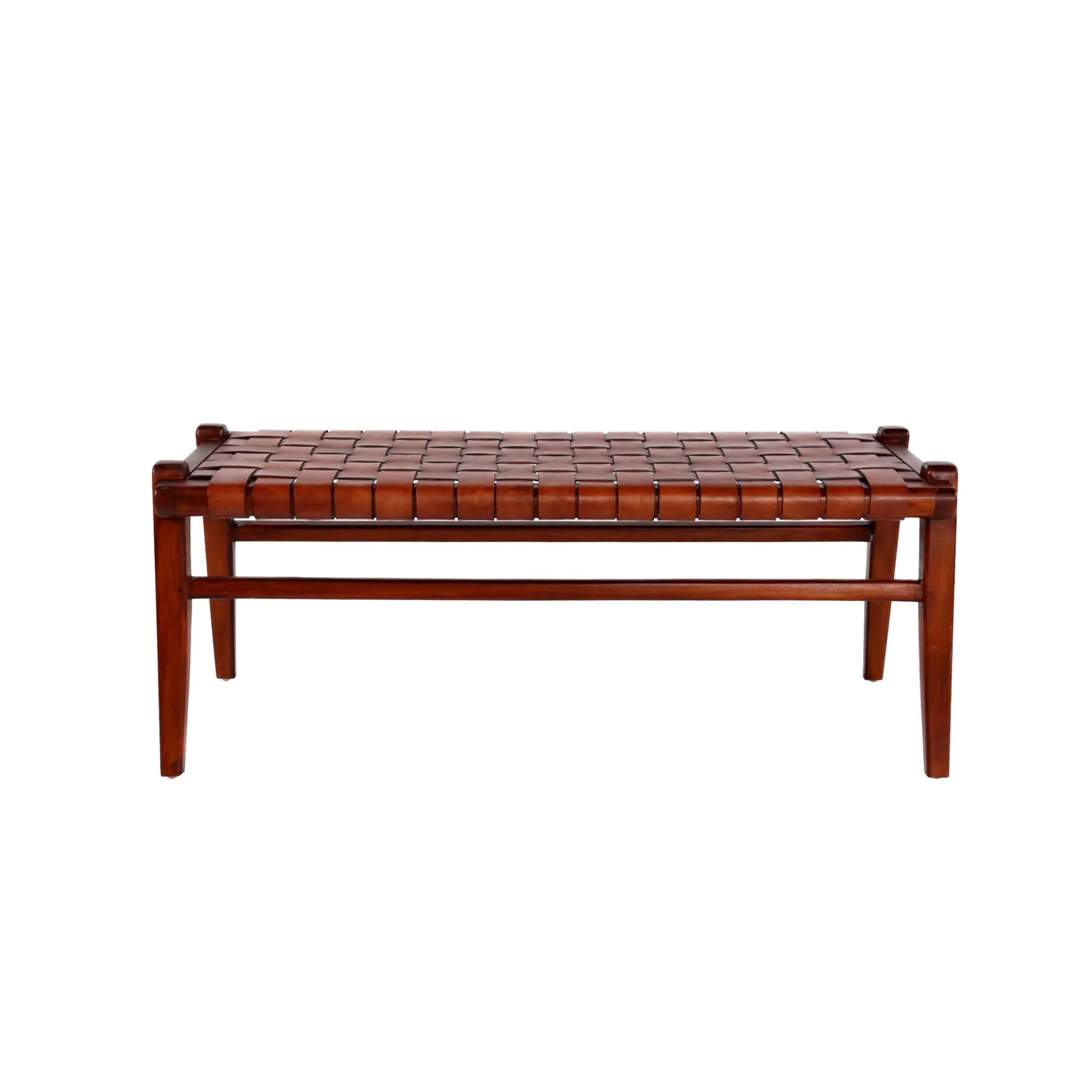 Einar Woven Saddle Leather Bench Design View Morocco - LuxoraCraft