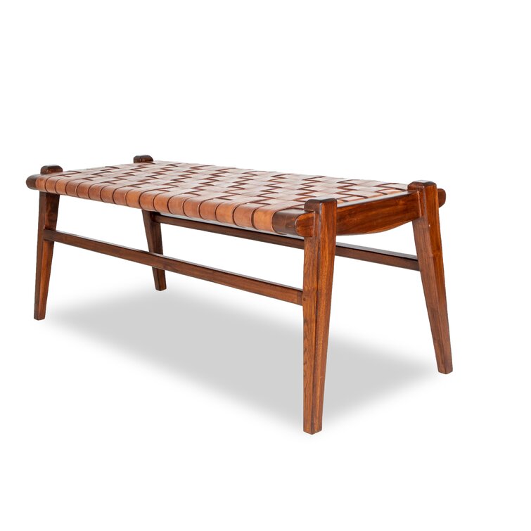 Einar Woven Leather Bench Saddle Leather Seat Handcrafted - LuxoraCraft