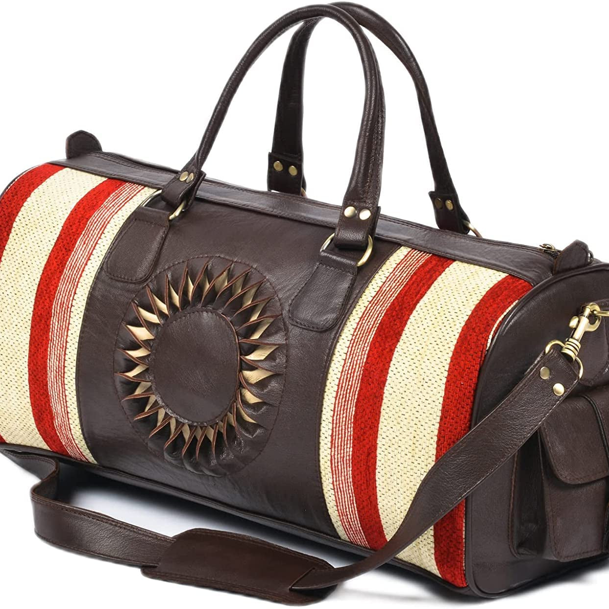 Sun Design Leather Kilim Duffle Bag Brown Dark Brown Travel - LuxoraCraft