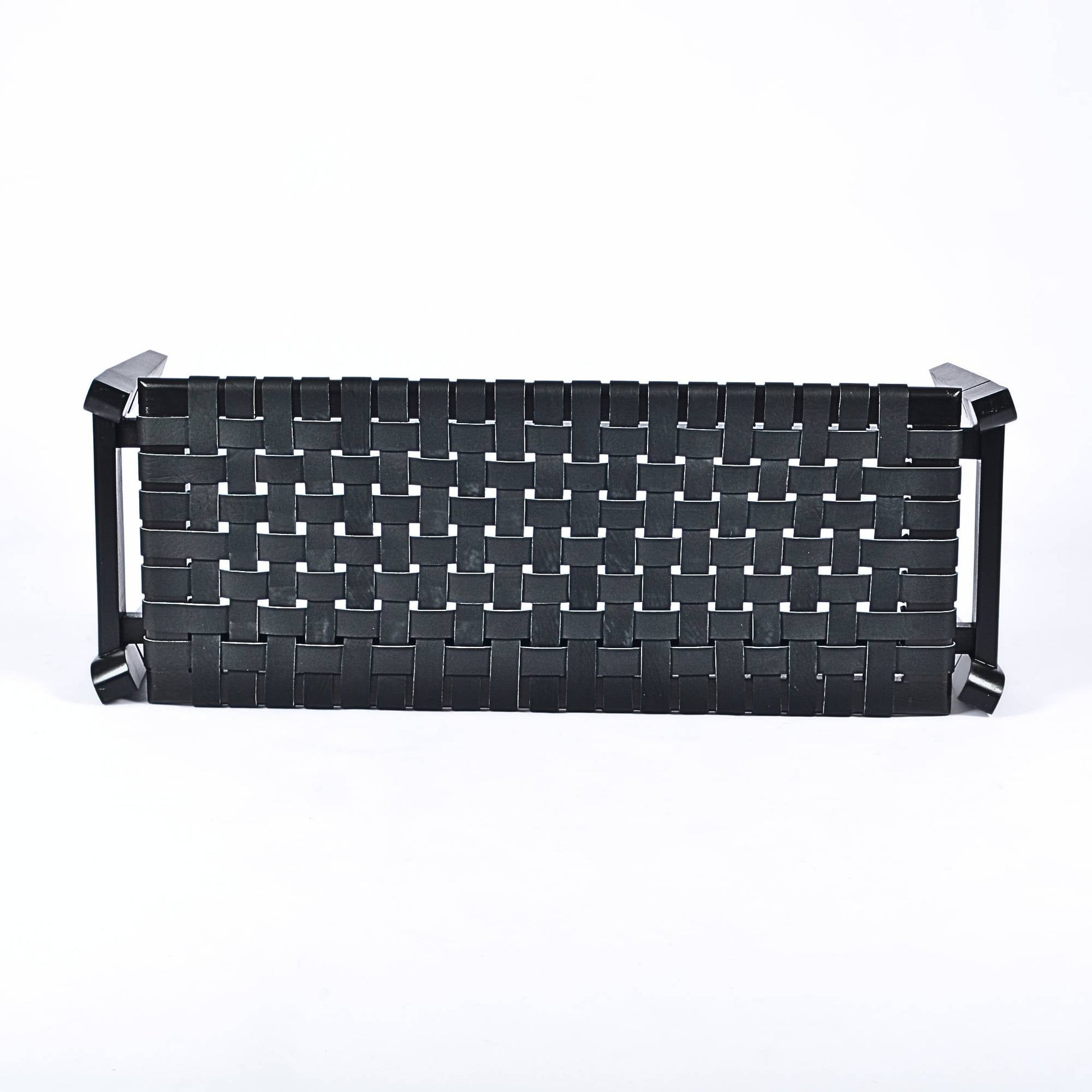 Leif Black Leather Bench Black Teak Wood Handcrafted - LuxoraCraft