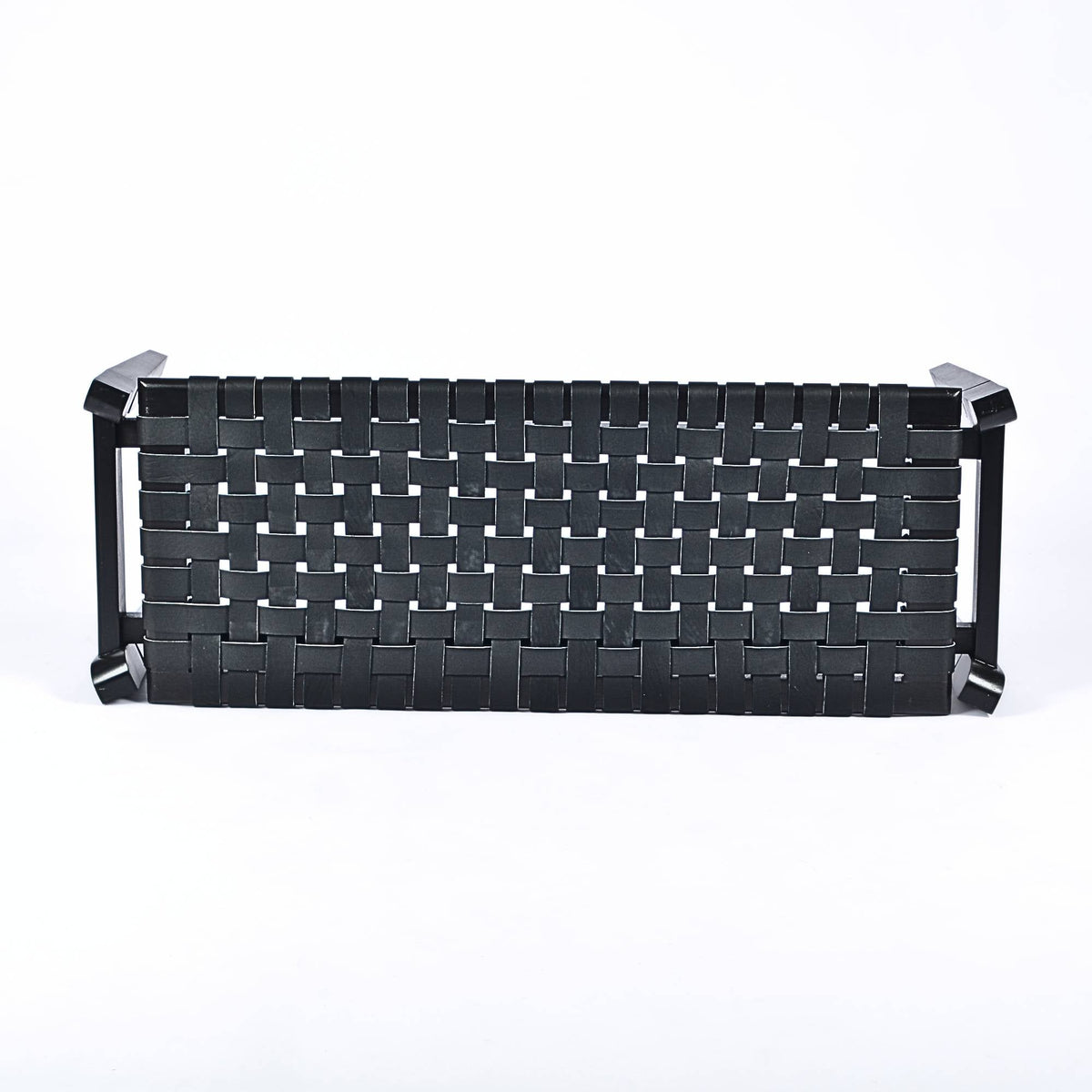 Leif Black Leather Bench Black Teak Wood Handcrafted - LuxoraCraft