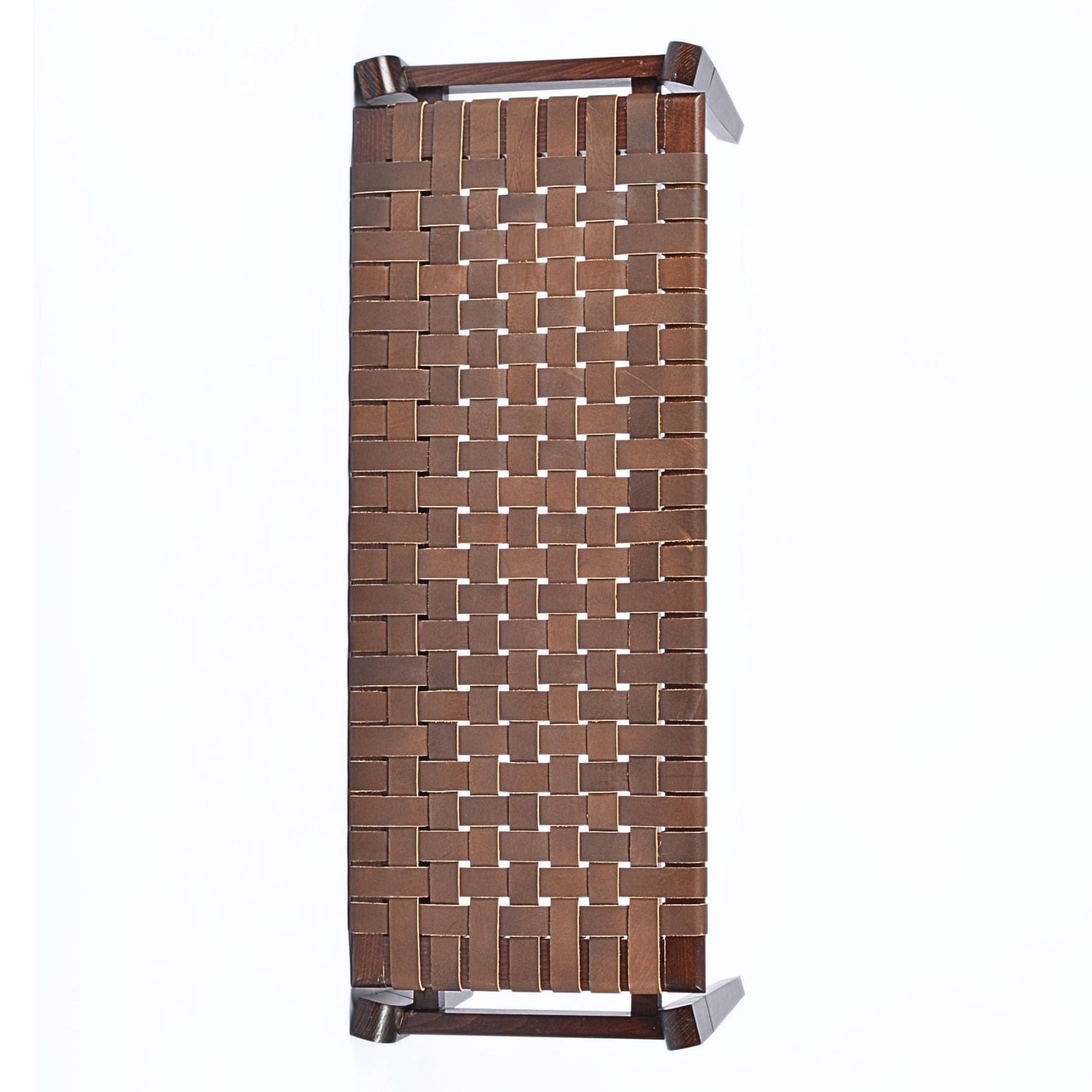 woven strap leather bench-saddle-brown