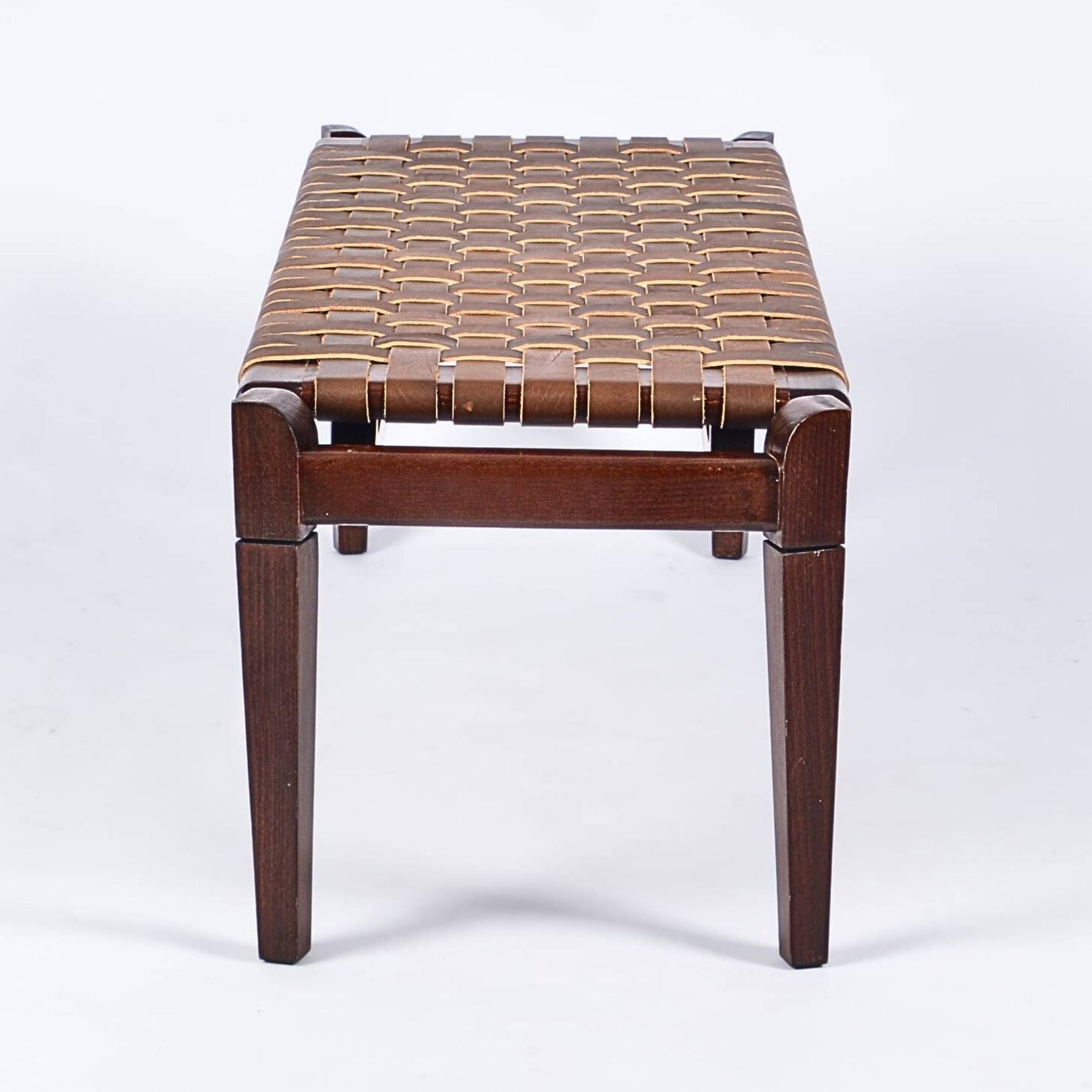 Leif Brown Strap Leather Bench Brown Teak Handcrafted - LuxoraCraft