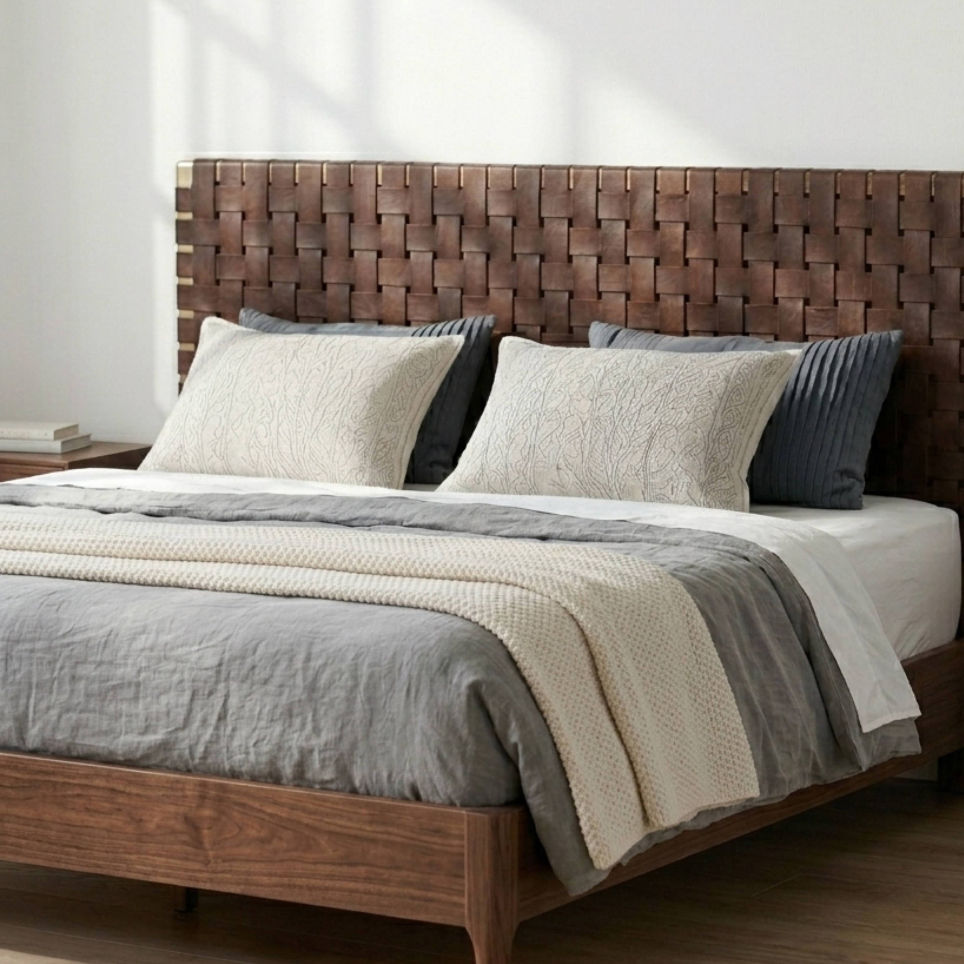 Handmade Scandinavian Leather Headboard – King & Queen, Wall-Mounted or Freestanding