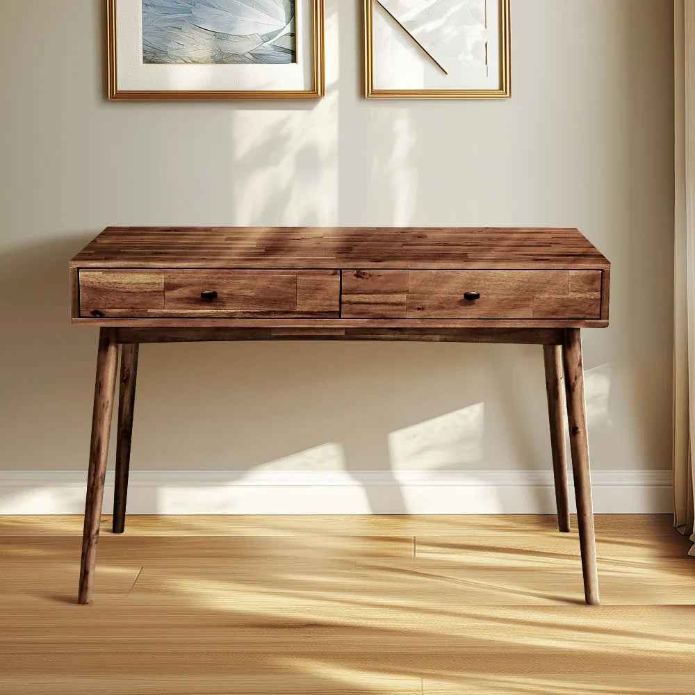 Acacia Lagom 48" Solid Wood Work Desk with Drawers for Functional Home Office Megsu
