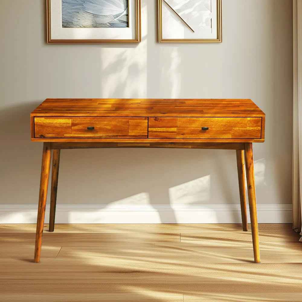 Acacia Lagom 48" Solid Wood Work Desk with Drawers for Functional Home Office Megsu