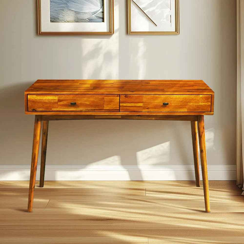 Acacia Lagom 48" Solid Wood Work Desk with Drawers for Functional Home Office Megsu