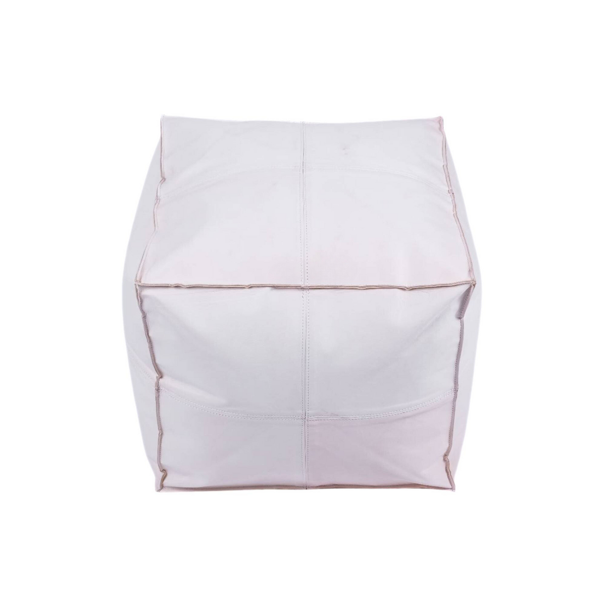 White Square Leather Ottoman Pouf Front View - LuxoraCraft