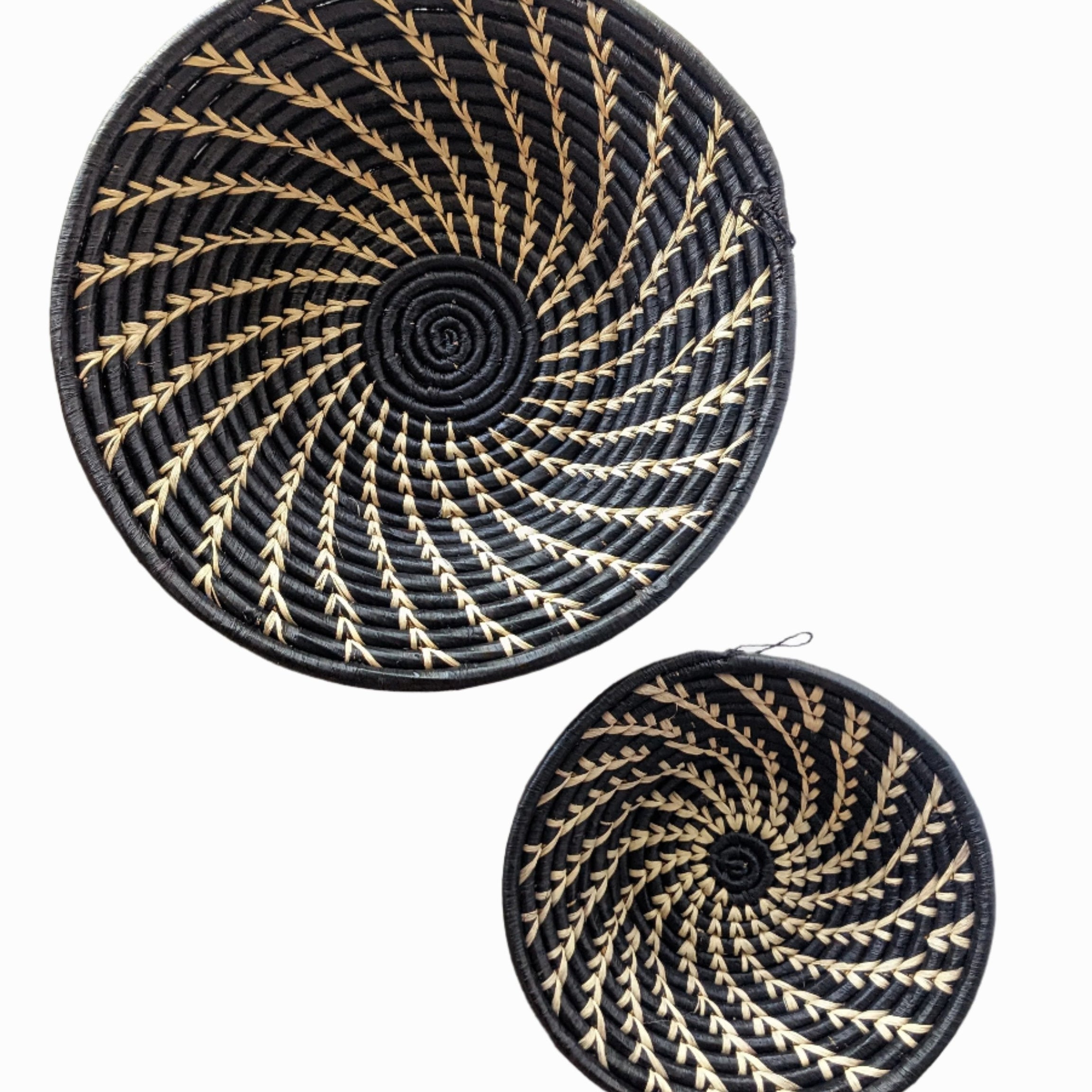 Black White Woven African Wall Storage Baskets Set of 2