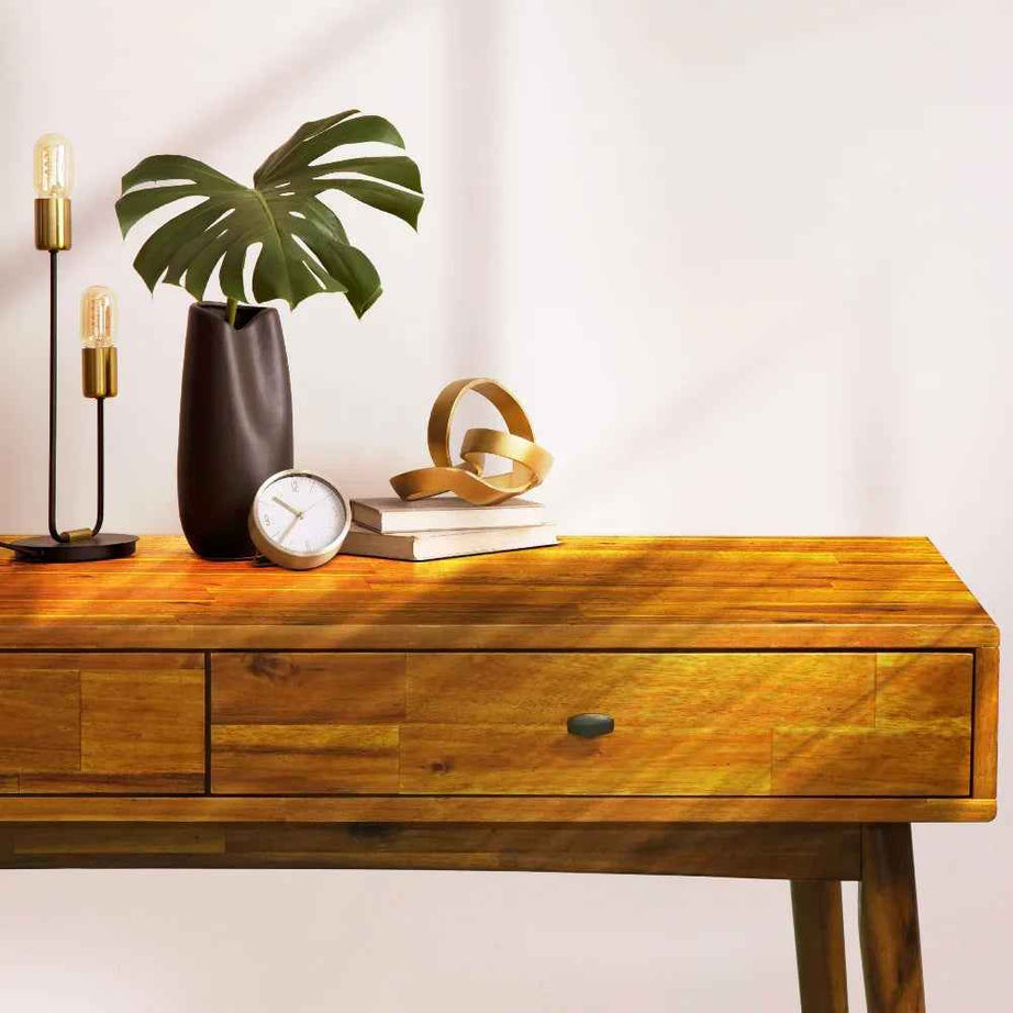 Acacia Lagom 48" Solid Wood Work Desk with Drawers for Functional Home Office