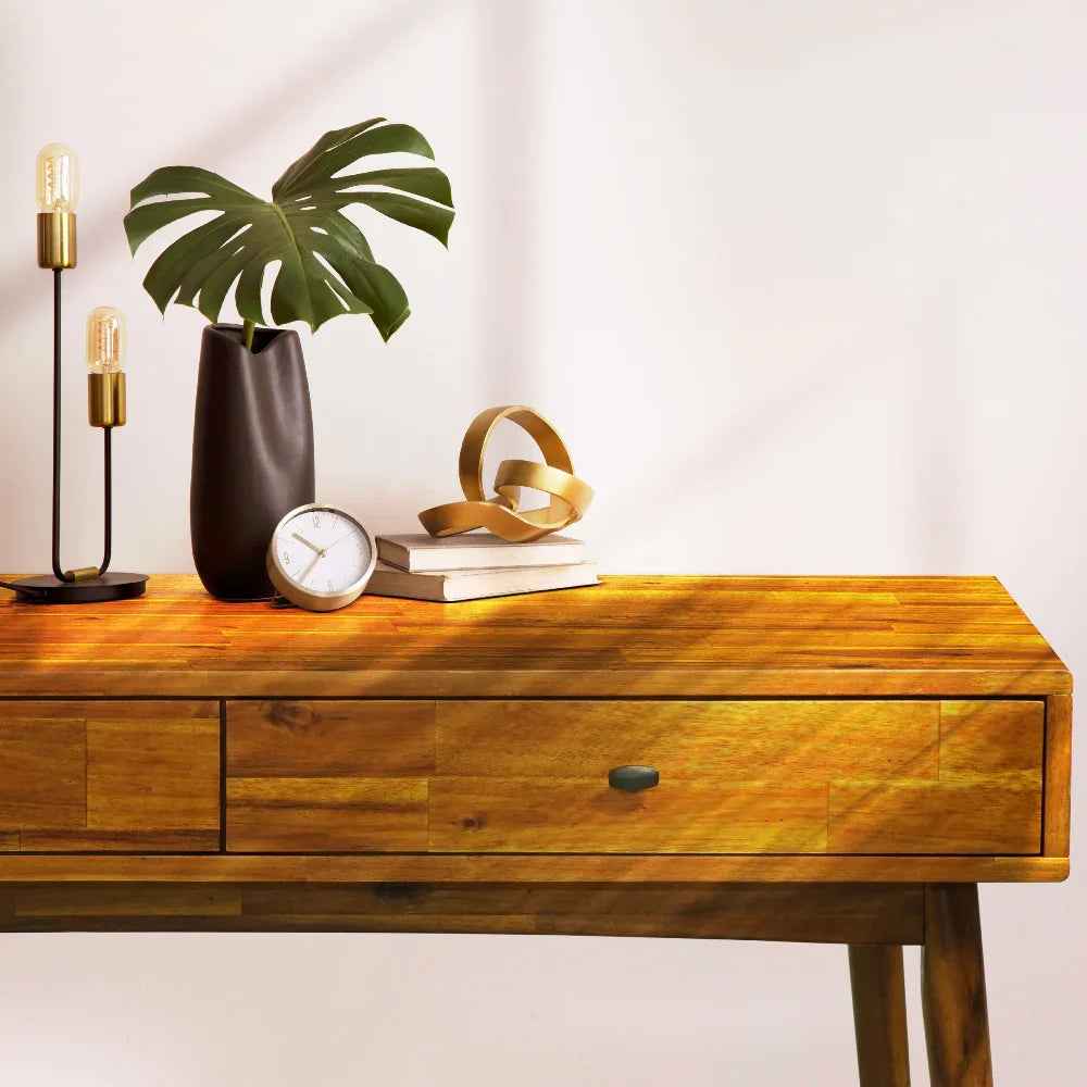 Acacia Lagom 48" Solid Wood Work Desk with Drawers for Functional Home Office Megsu