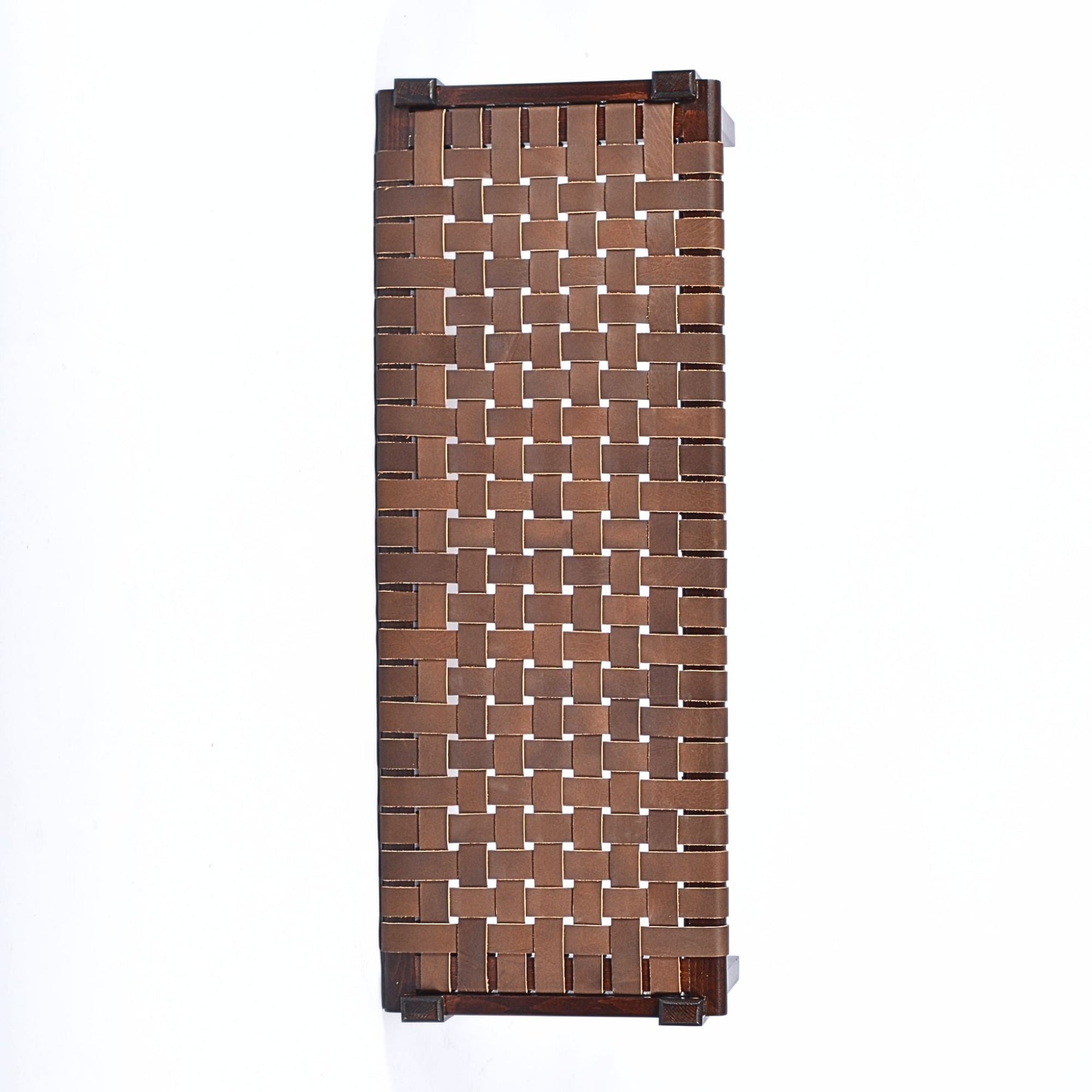 woven strap leather bench Brown Solveig