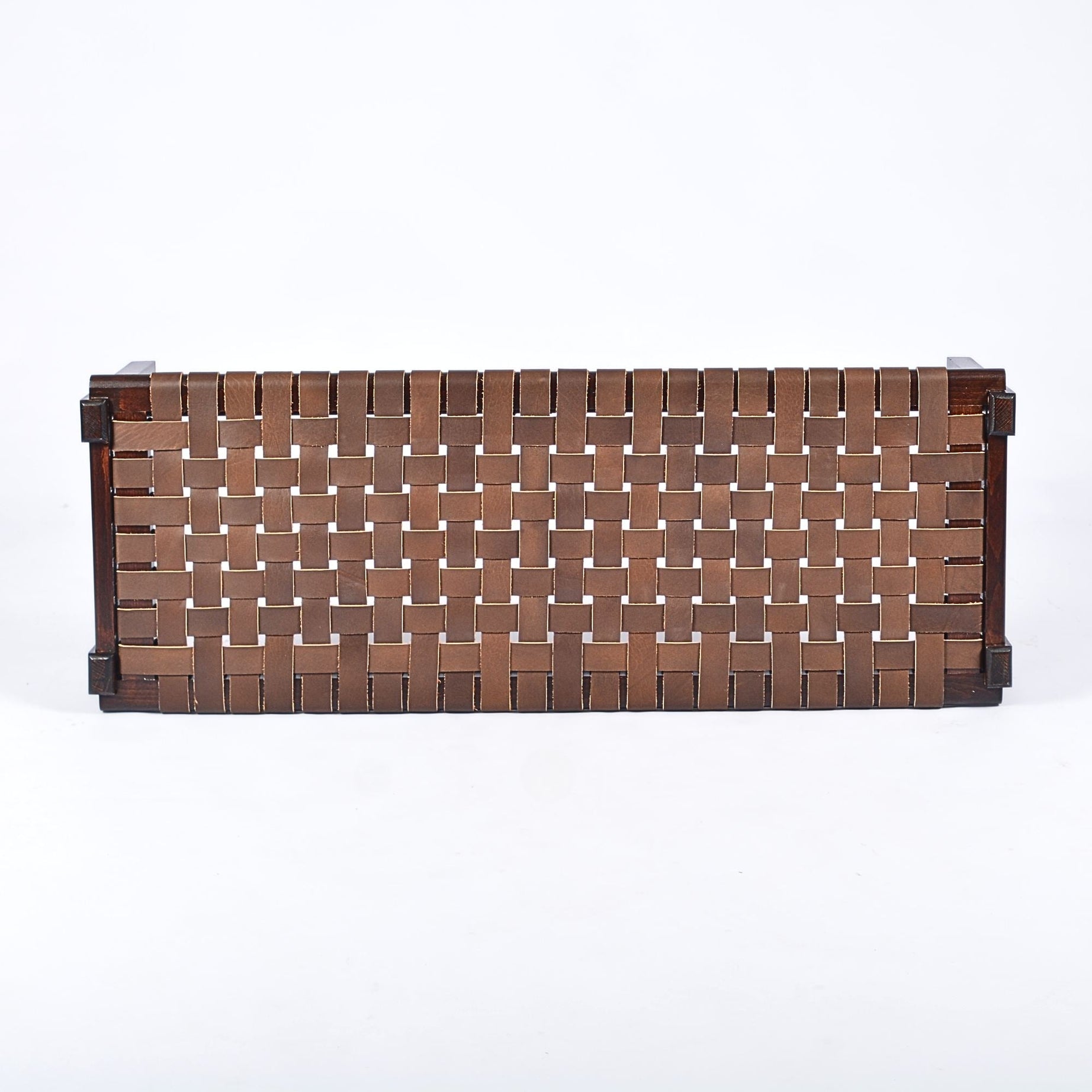 woven strap leather bench Brown Solveig