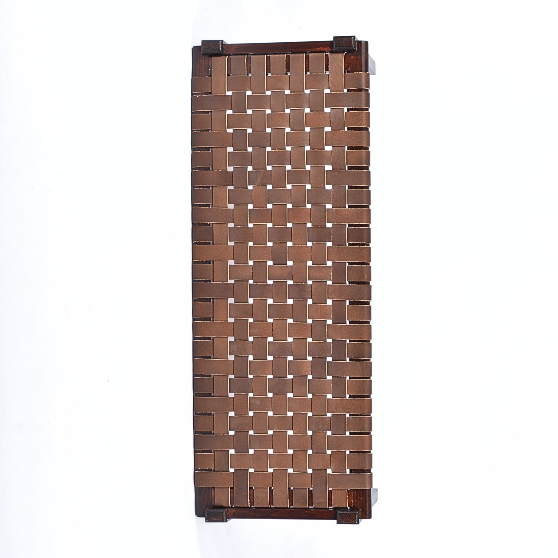 woven strap leather bench Brown Solveig