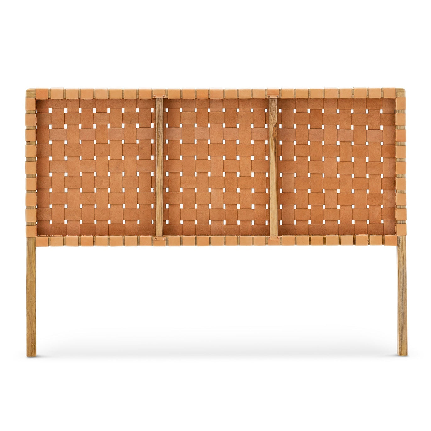 Scandinavian Woven Leather Headboard Back View Strap Design - LuxoraCraft