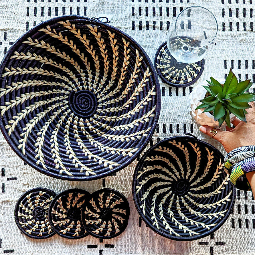 Large Black White Woven African Basket