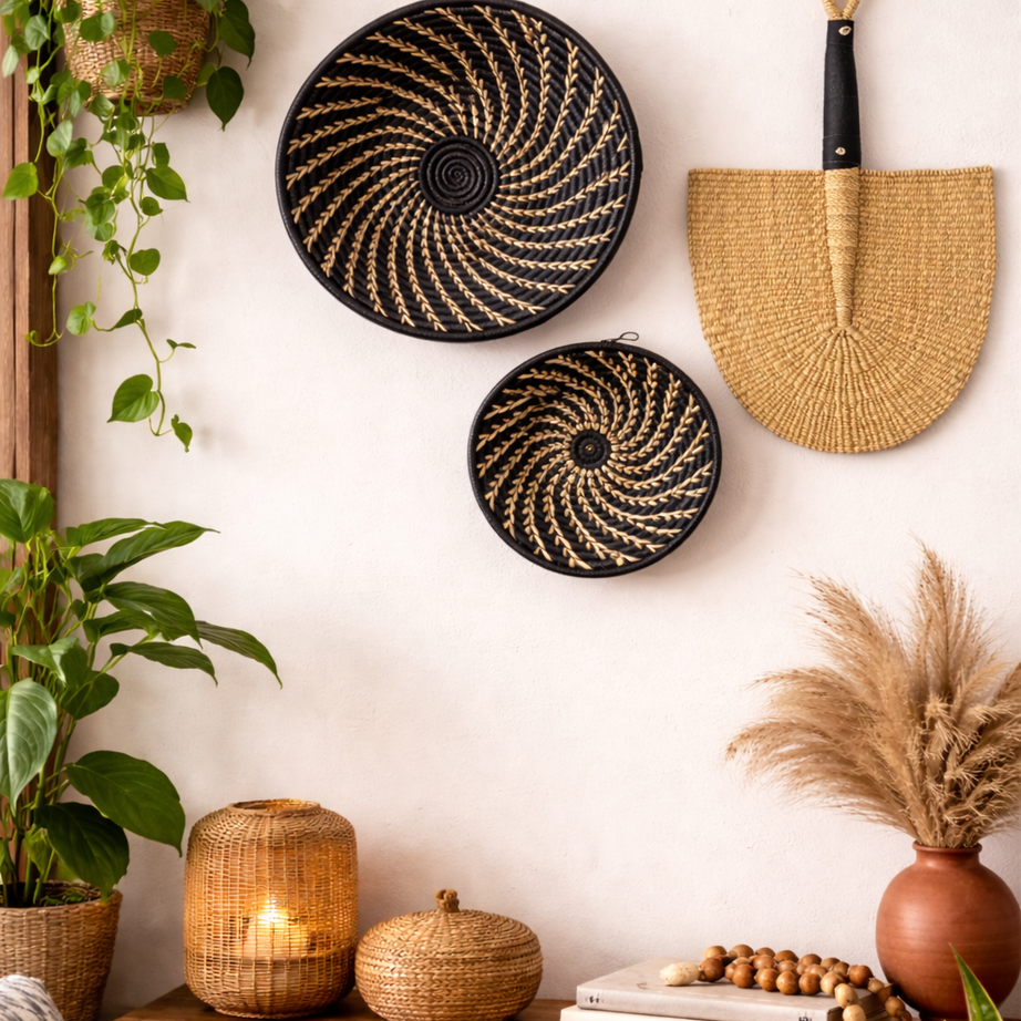 Large Black White Woven African Basket