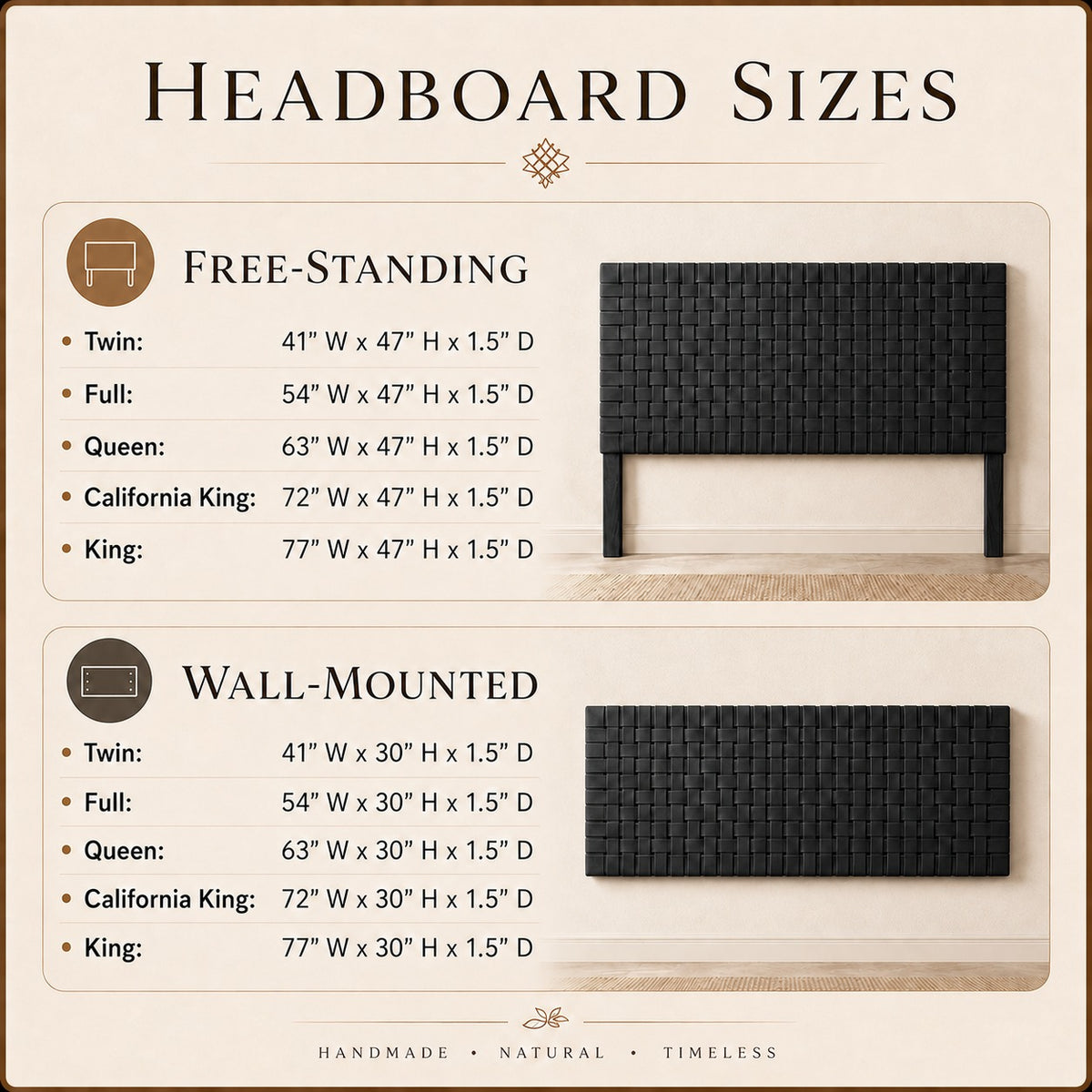 Custom Modern Leather Headboard – scandinavian Design with Hanging or Freestanding LuxoraCraft
