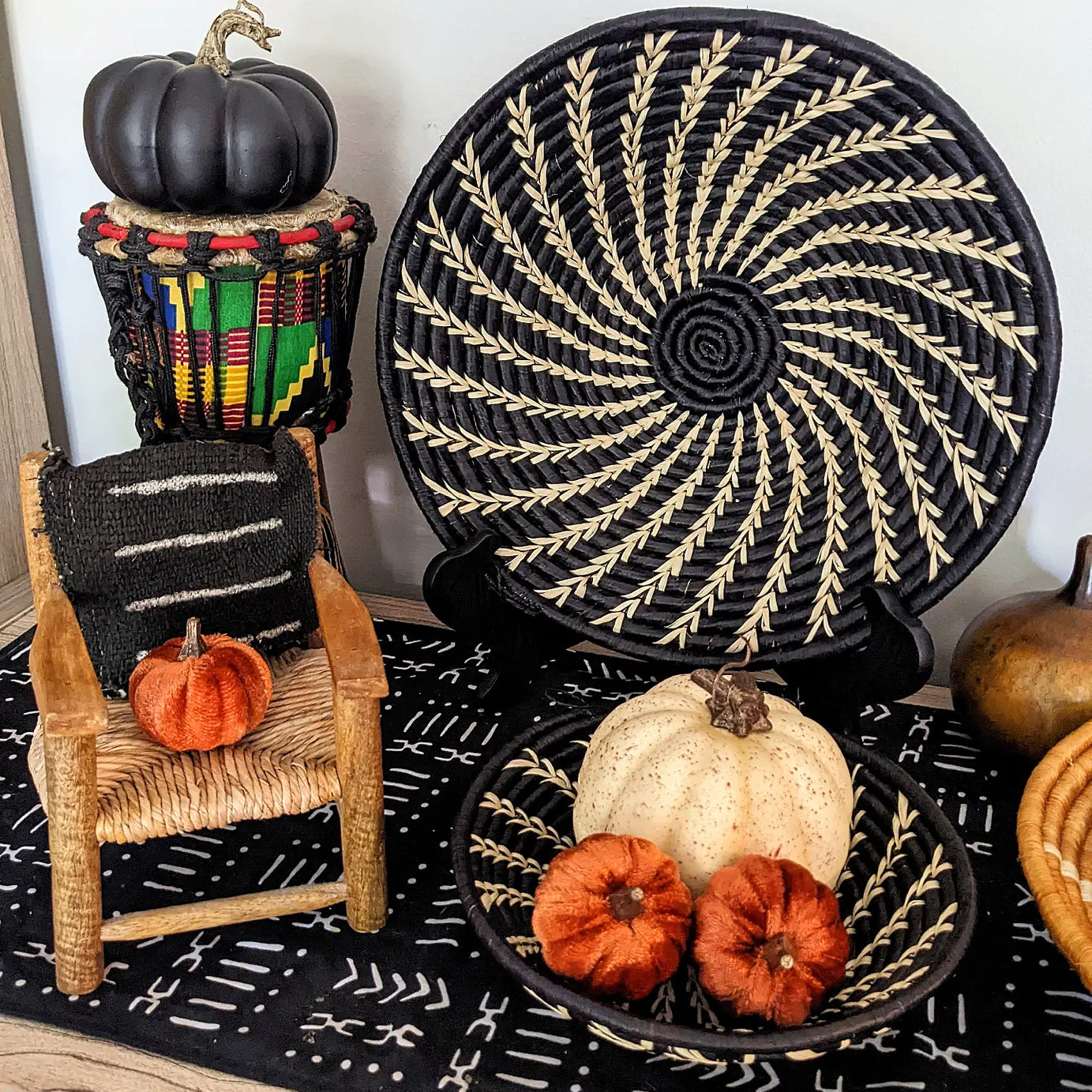 Large Black White Woven African Basket