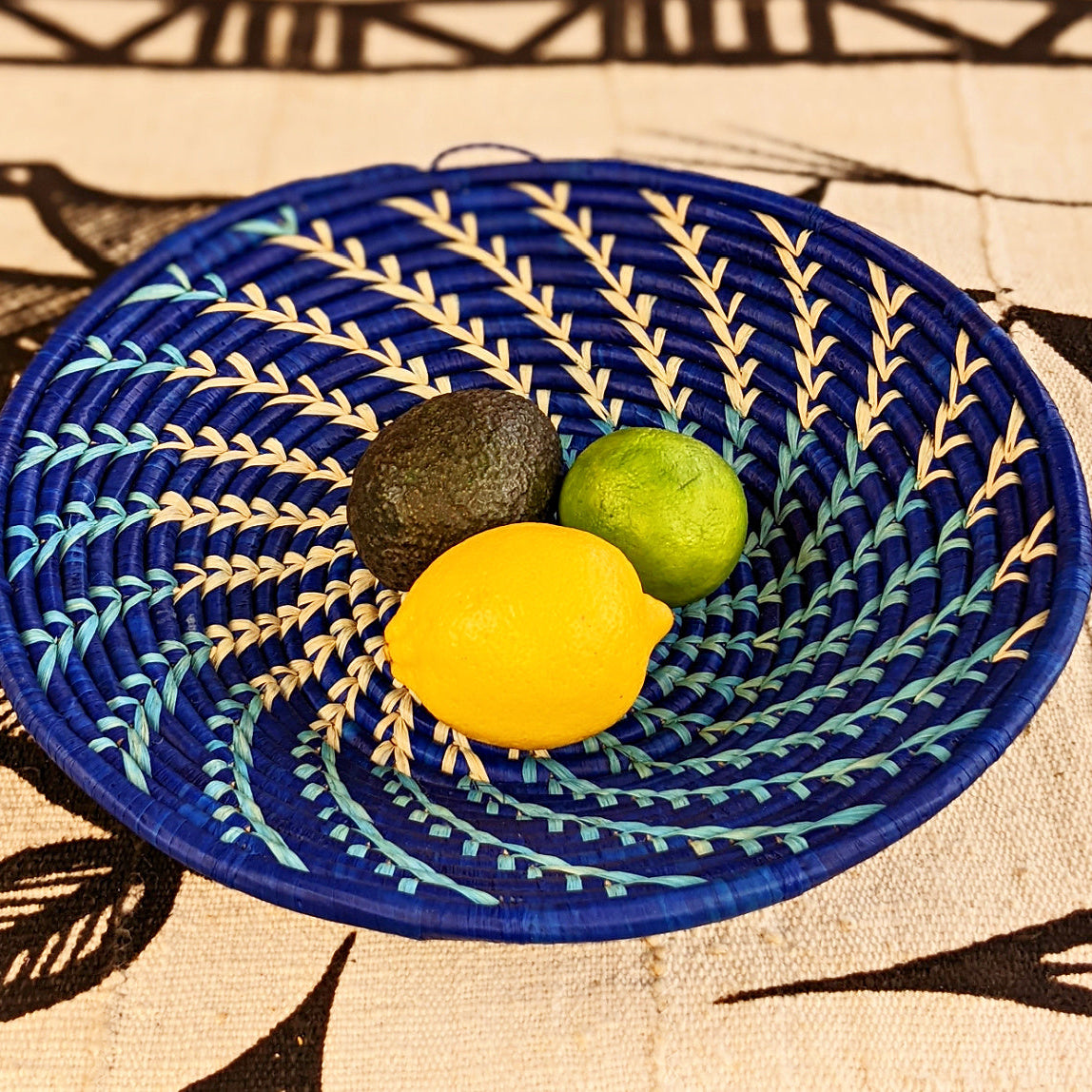 Blue White Woven African Wall Storage Baskets Set of 2