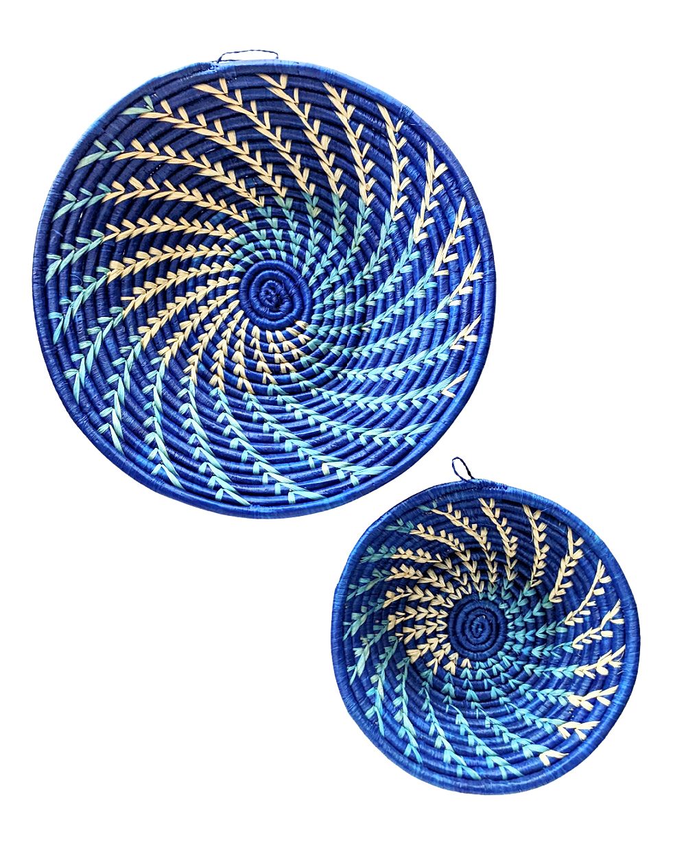 Blue White Woven African Wall Storage Baskets Set of 2 Reflektion Design