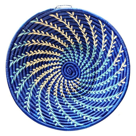Large Blue White Woven African Basket
