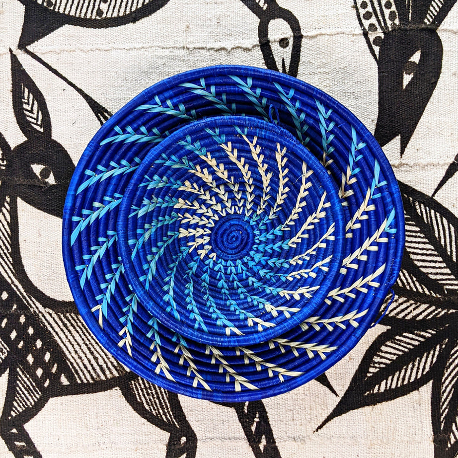 Large Blue White Woven African Basket