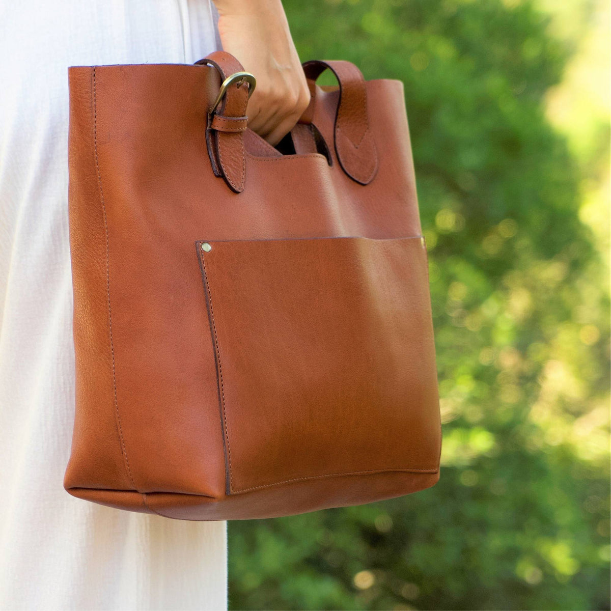 Brown Full Grain Leather Tote Bag Premium Handcrafted Carryall - LuxoraCraft