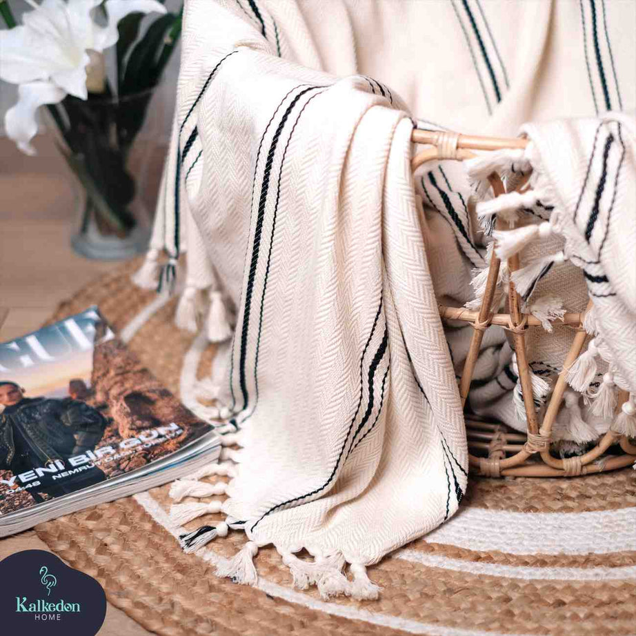 Handwoven Turkish Throw Blanket Front View Premium - LuxoraCraft