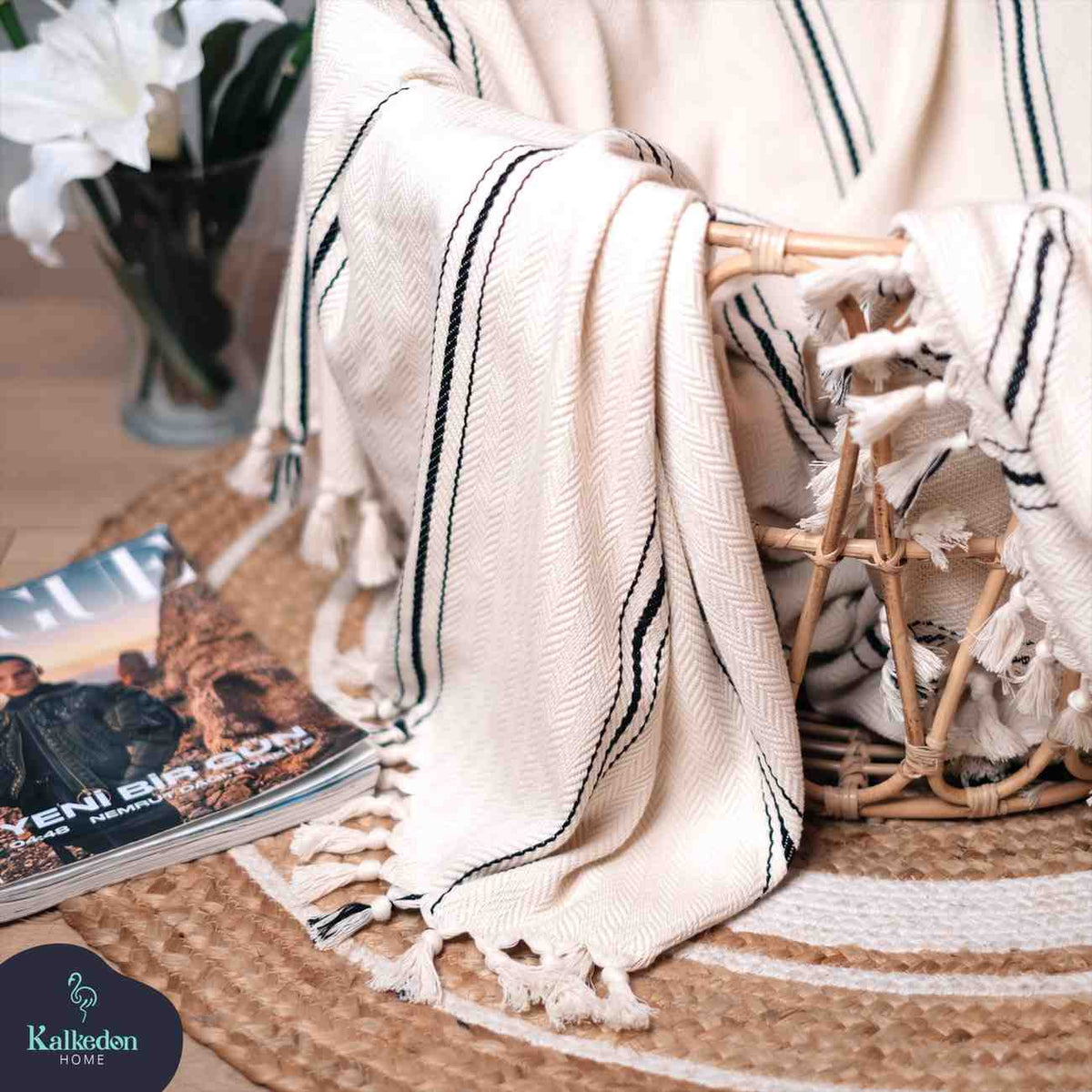 Handwoven Turkish Throw Blanket Front View Premium - LuxoraCraft