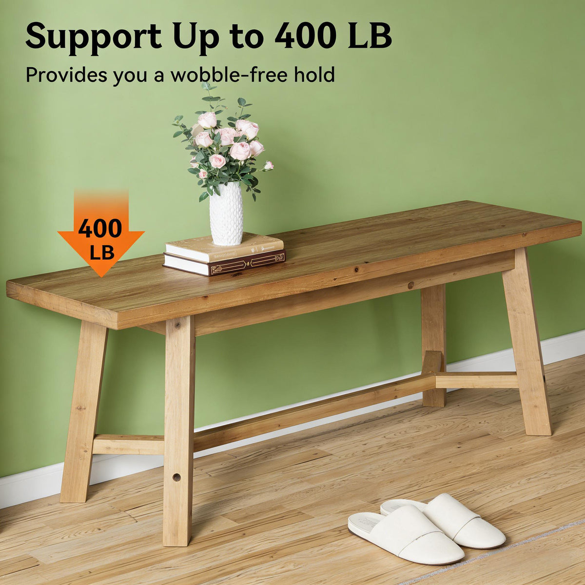 55-Inch Solid Wood Farmhouse Bench Front View - LuxoraCraft