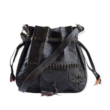 Genuine Leather Boho Tote Bag – Vintage Hippie Shoulder Handbag