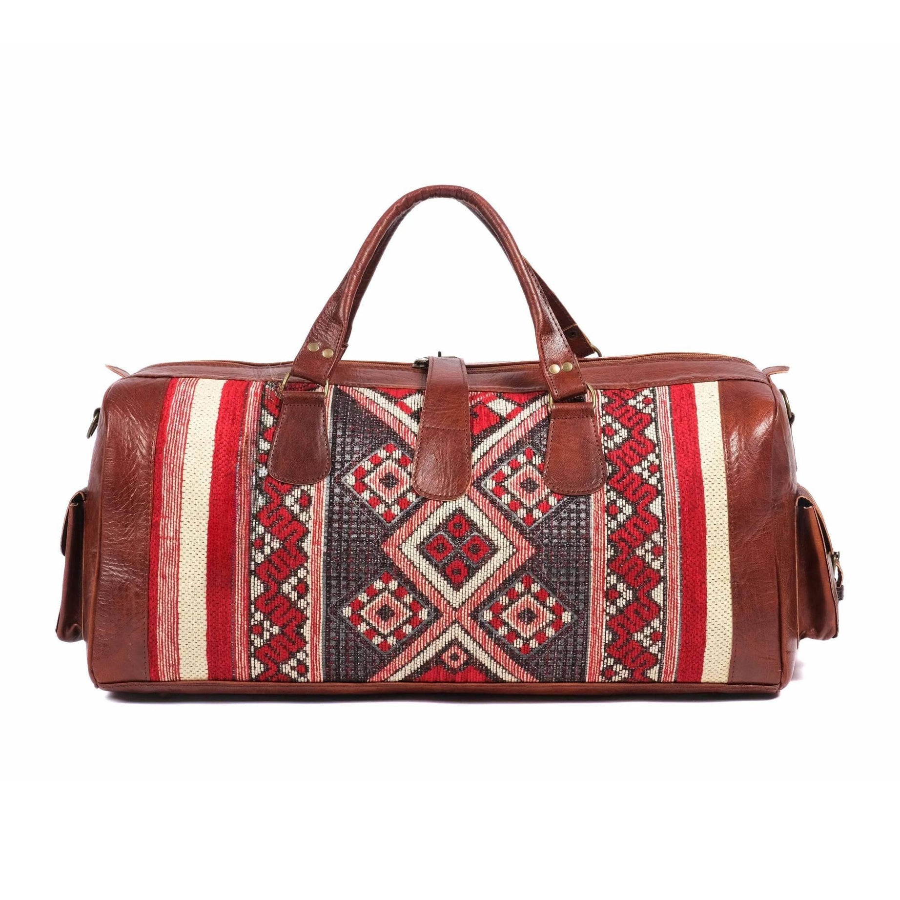 Brown Leather Kilim Travel Duffel Bag Artisan Handcrafted - LuxoraCraft