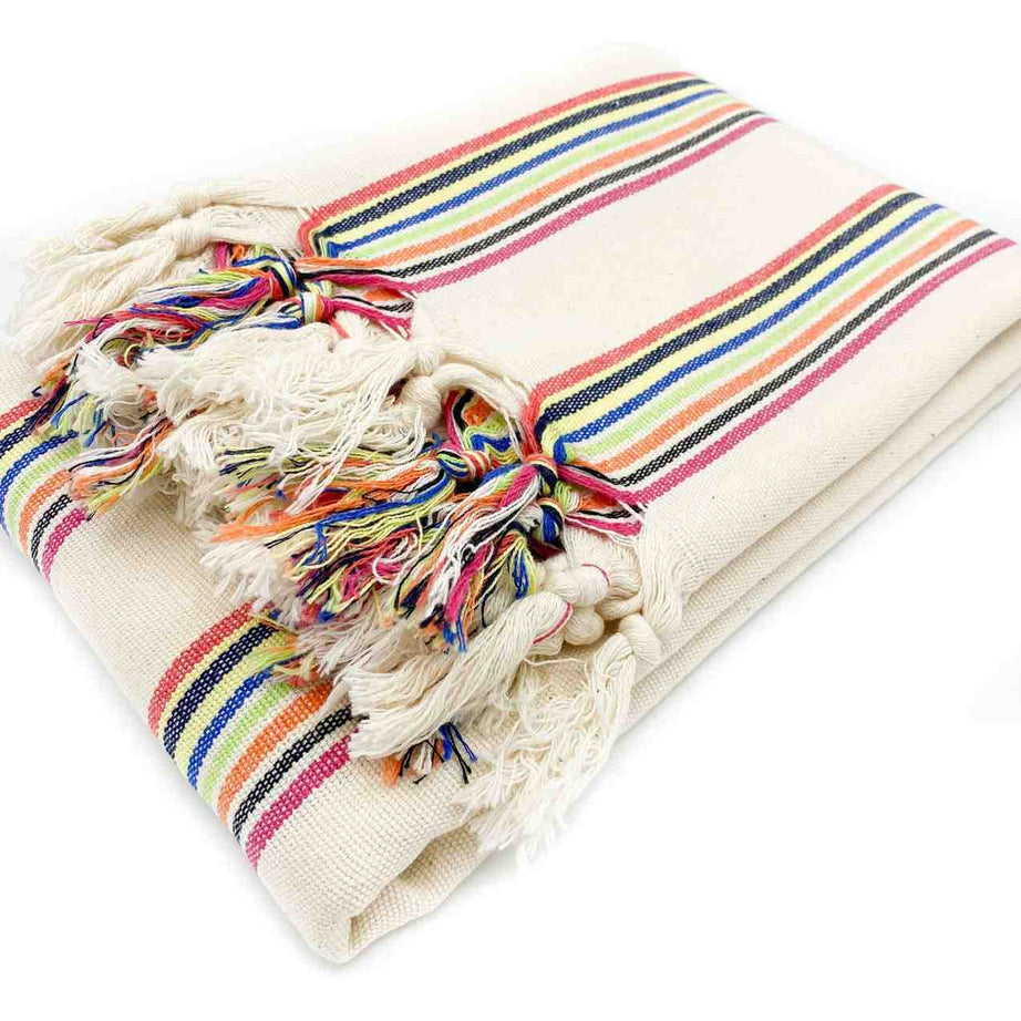 Rainbow Turkish Blanket Premium Cotton Colorful Pattern - LuxoraCraft
