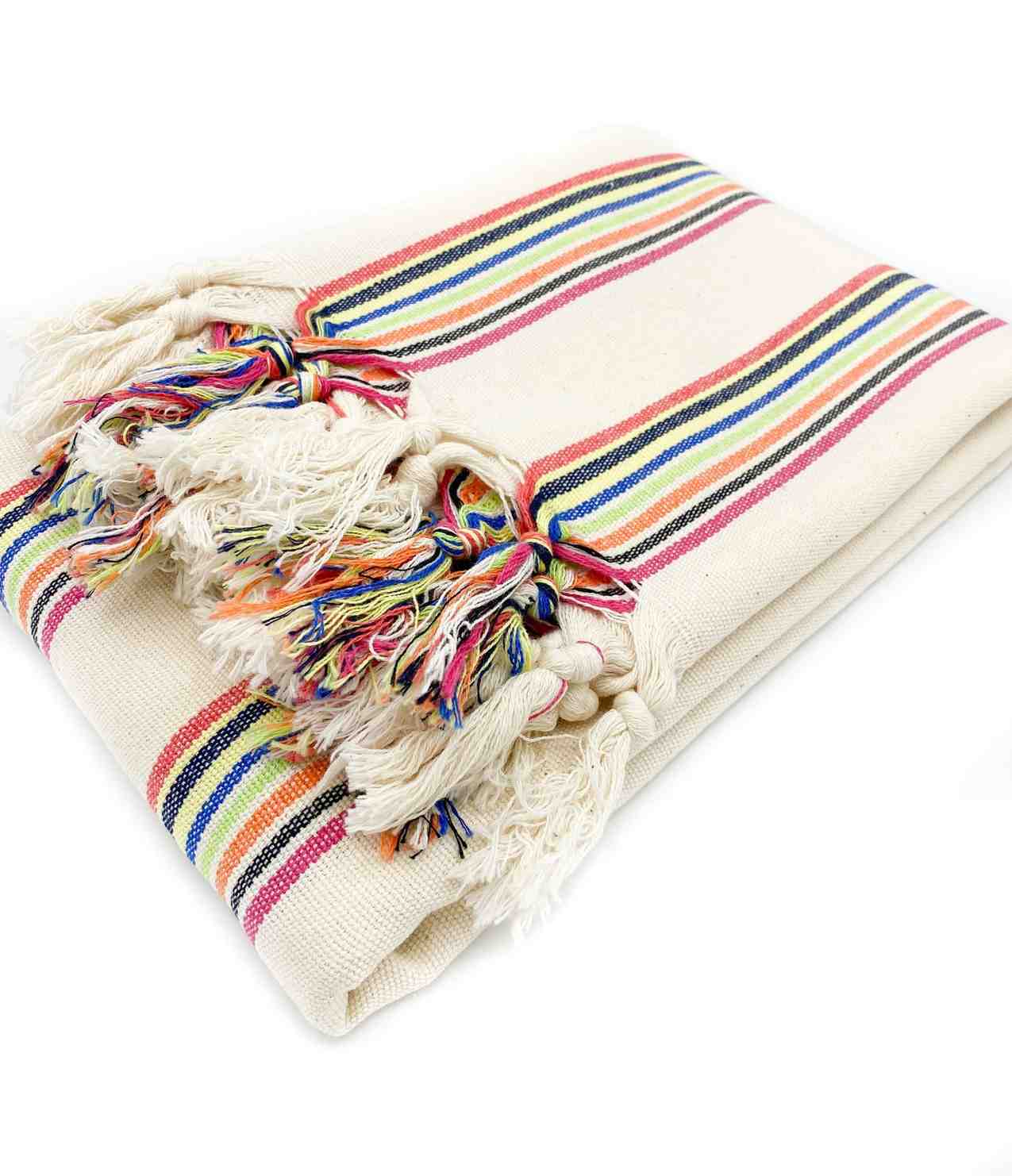 Rainbow Turkish Blanket Premium Cotton Colorful Pattern - LuxoraCraft