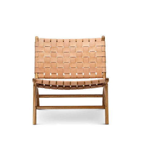 Tan-Woven Leather Lounge Chair