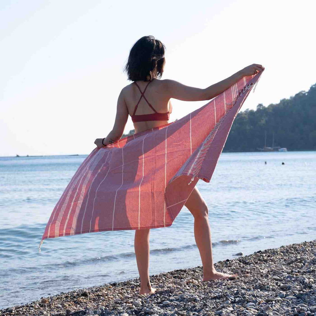 Sultan Peshtemal Turkish Towel Side View Spa Hammam - LuxoraCraft