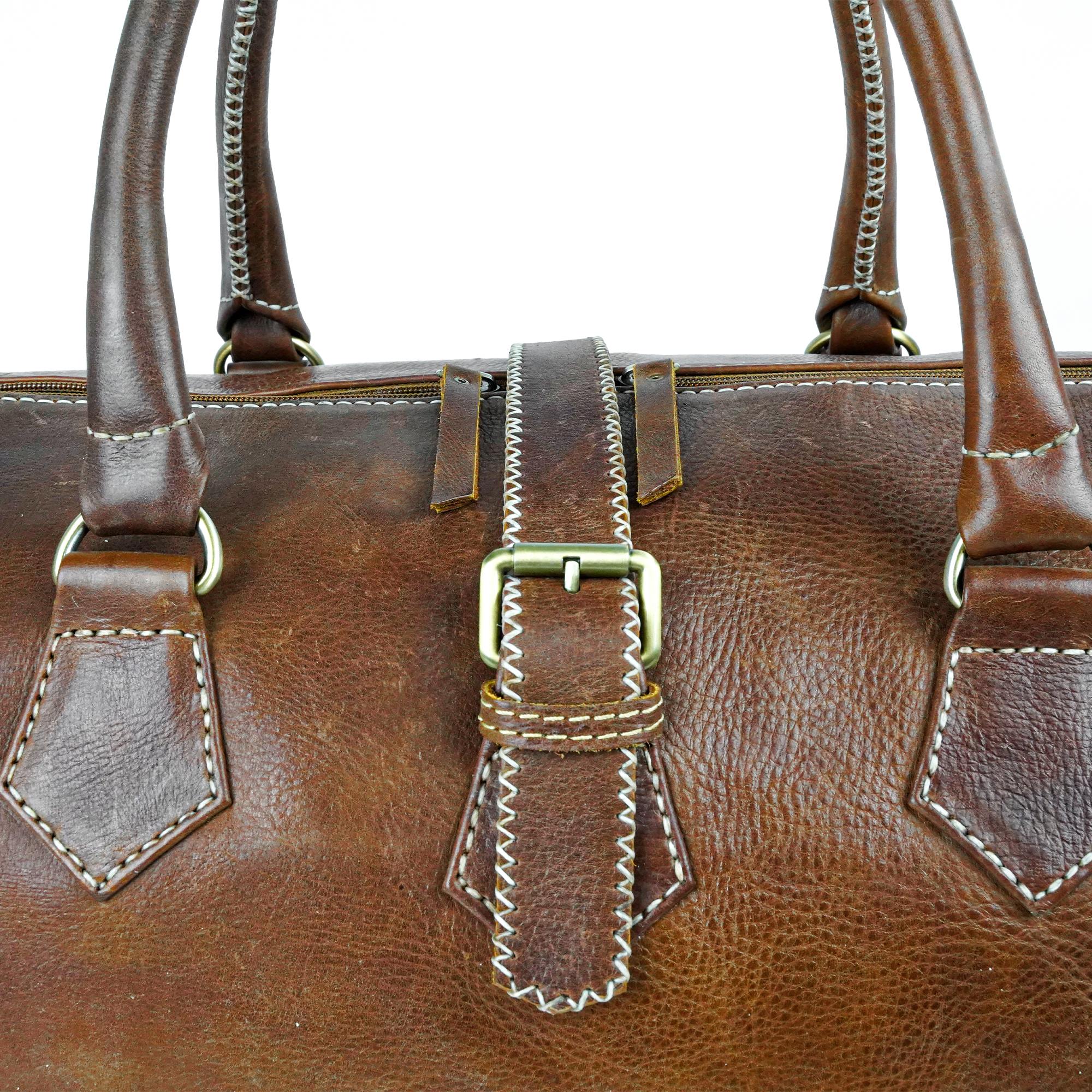 Brown Hand-Stitched Leather Travel Bag Vintage Design