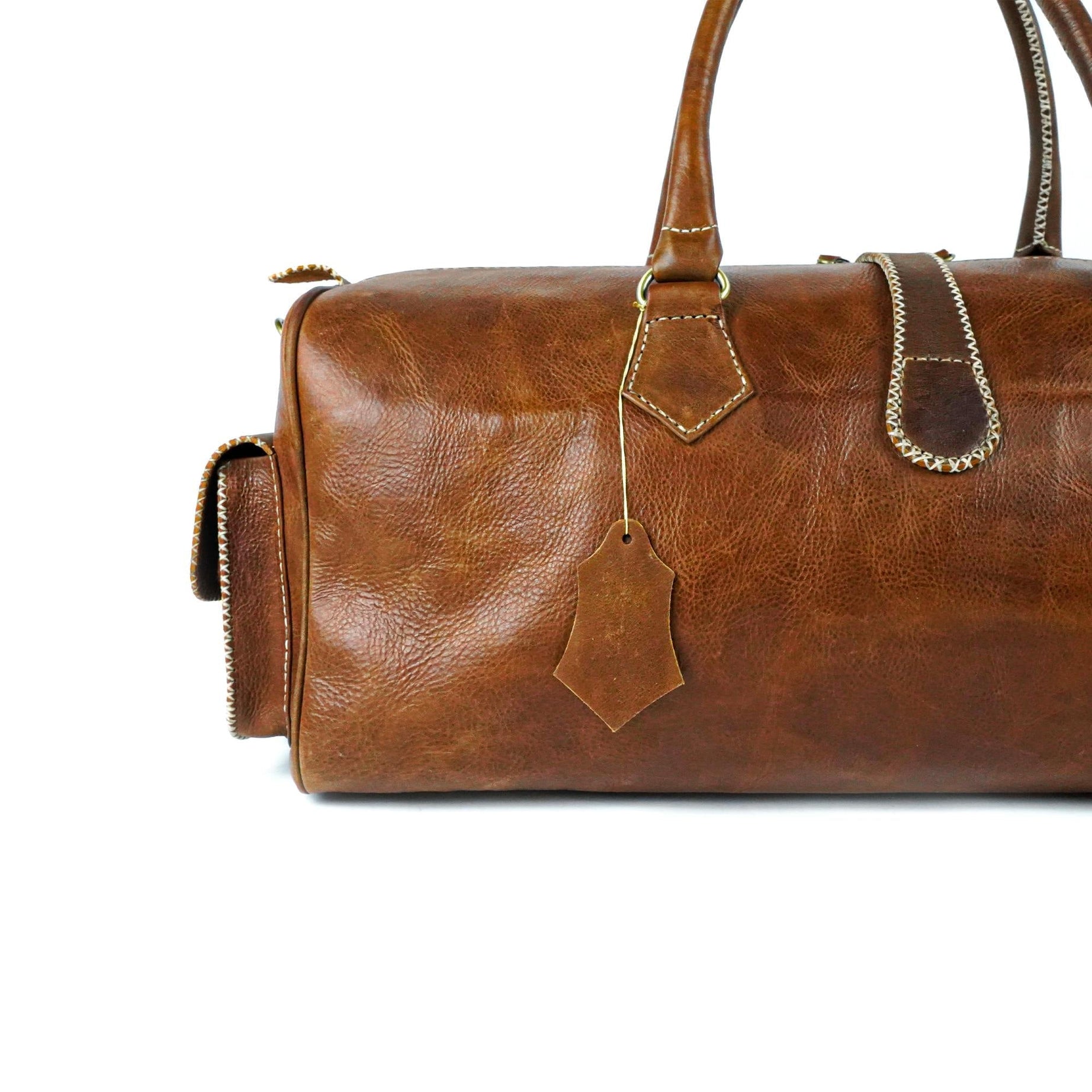 Brown Hand-Stitched Leather Travel Bag Vintage Design