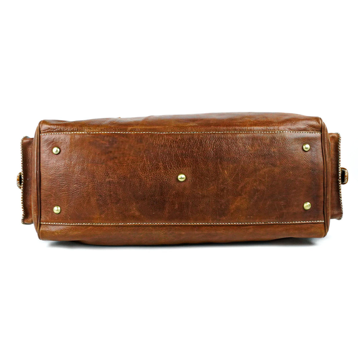 Brown Hand-Stitched Leather Weekender Bag Vintage Morocco - LuxoraCraft