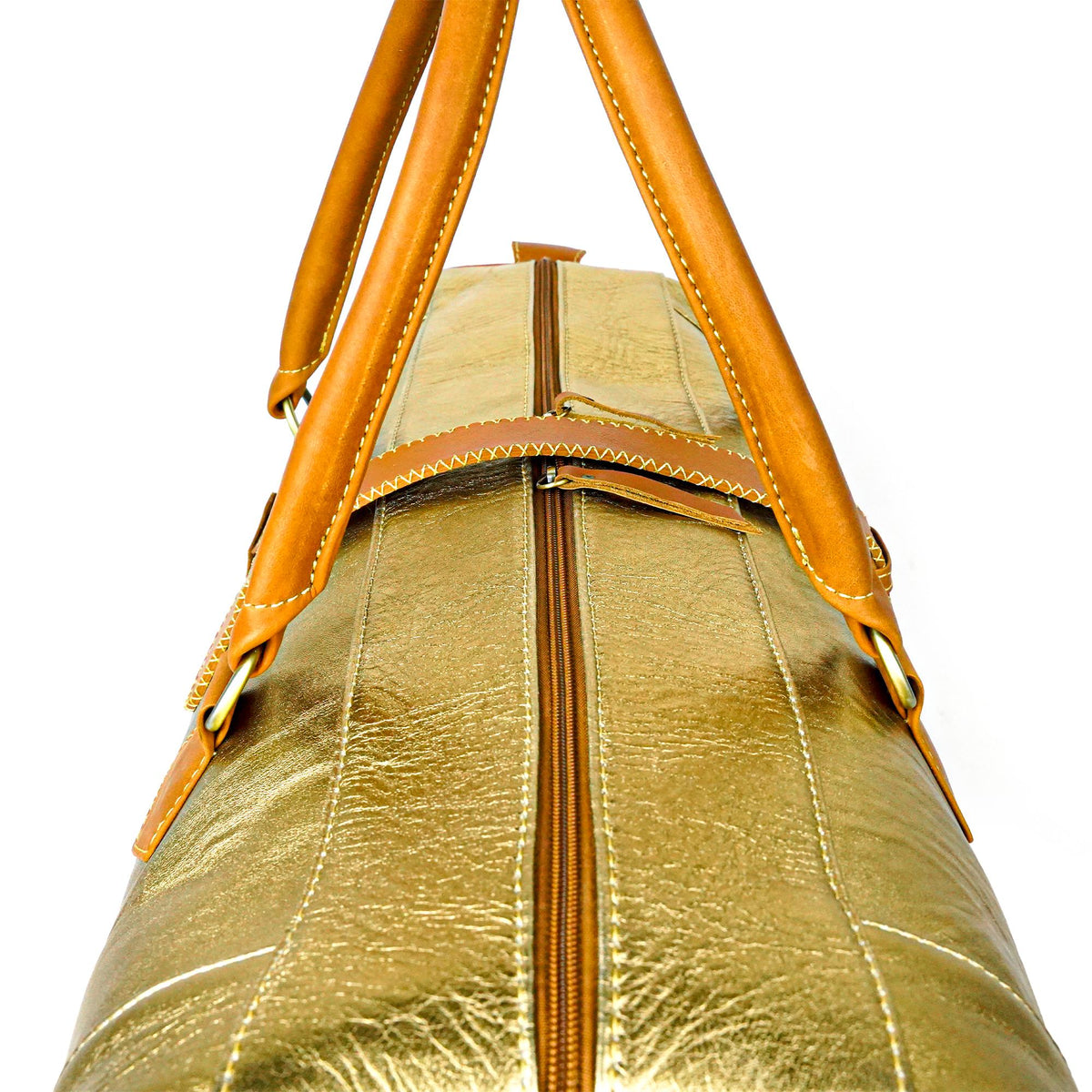 Bumblebee Leather Travel Bag Side View Vintage Style - LuxoraCraft
