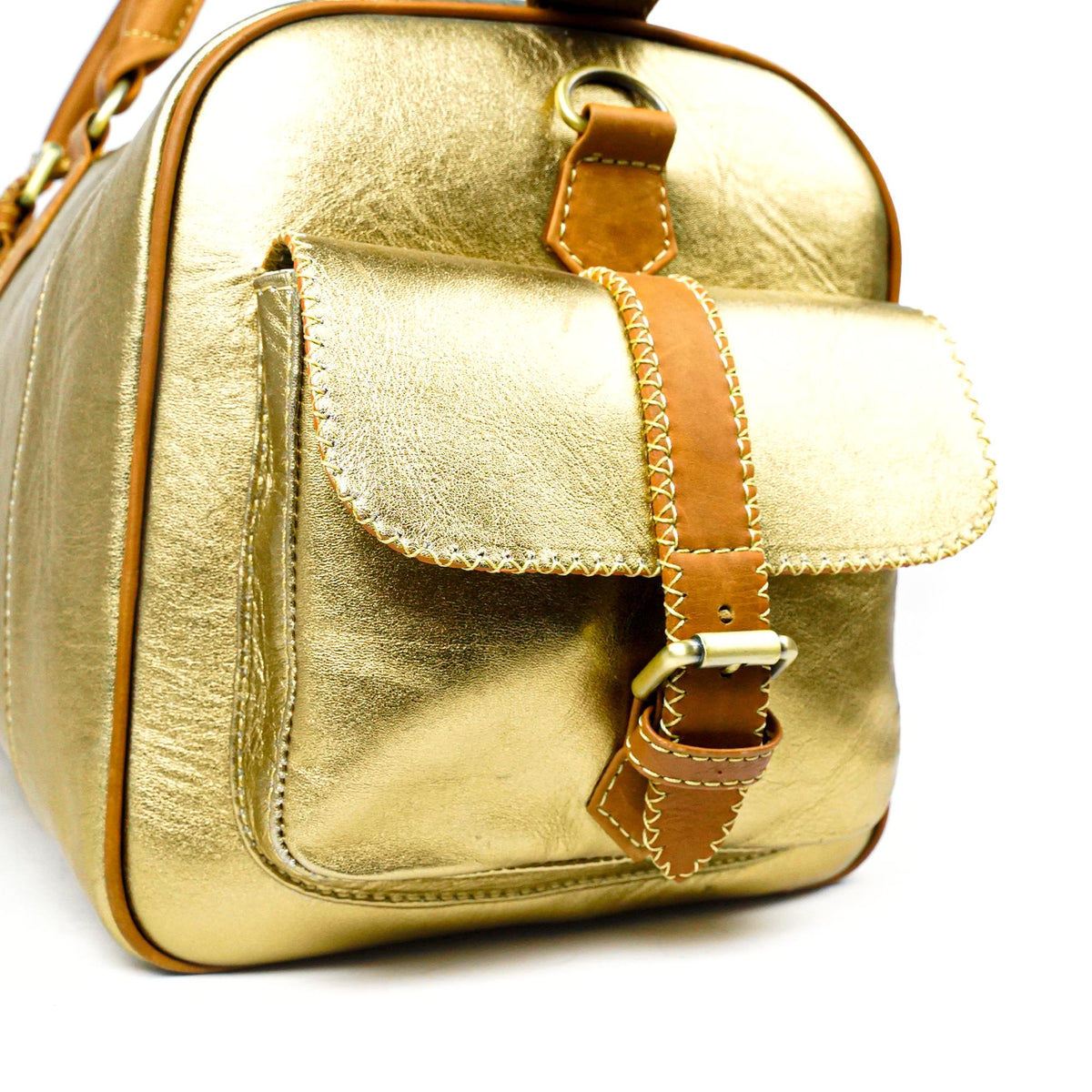 Bumblebee Leather Weekender Bag Hand-Stitched Morocco - LuxoraCraft