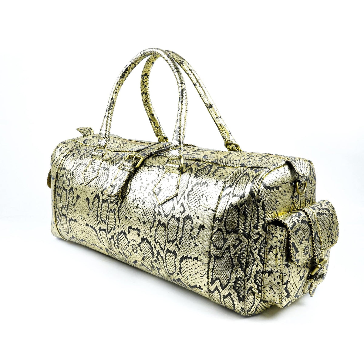 Python Leather Travel Bag Hand-Stitched Vintage Style - LuxoraCraft