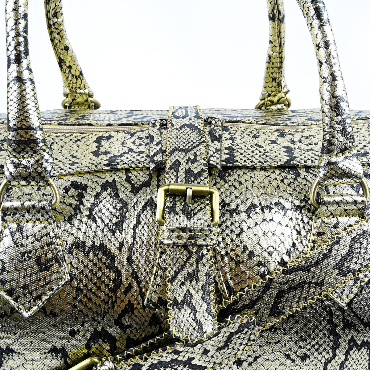 Python Leather Travel Bag Side View Vintage Moroccan - LuxoraCraft