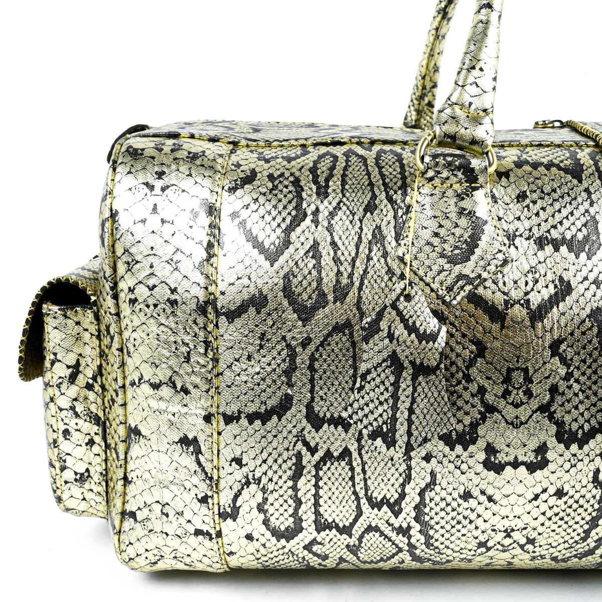 Python Leather Weekender Bag Hand-Stitched Morocco Craft - LuxoraCraft