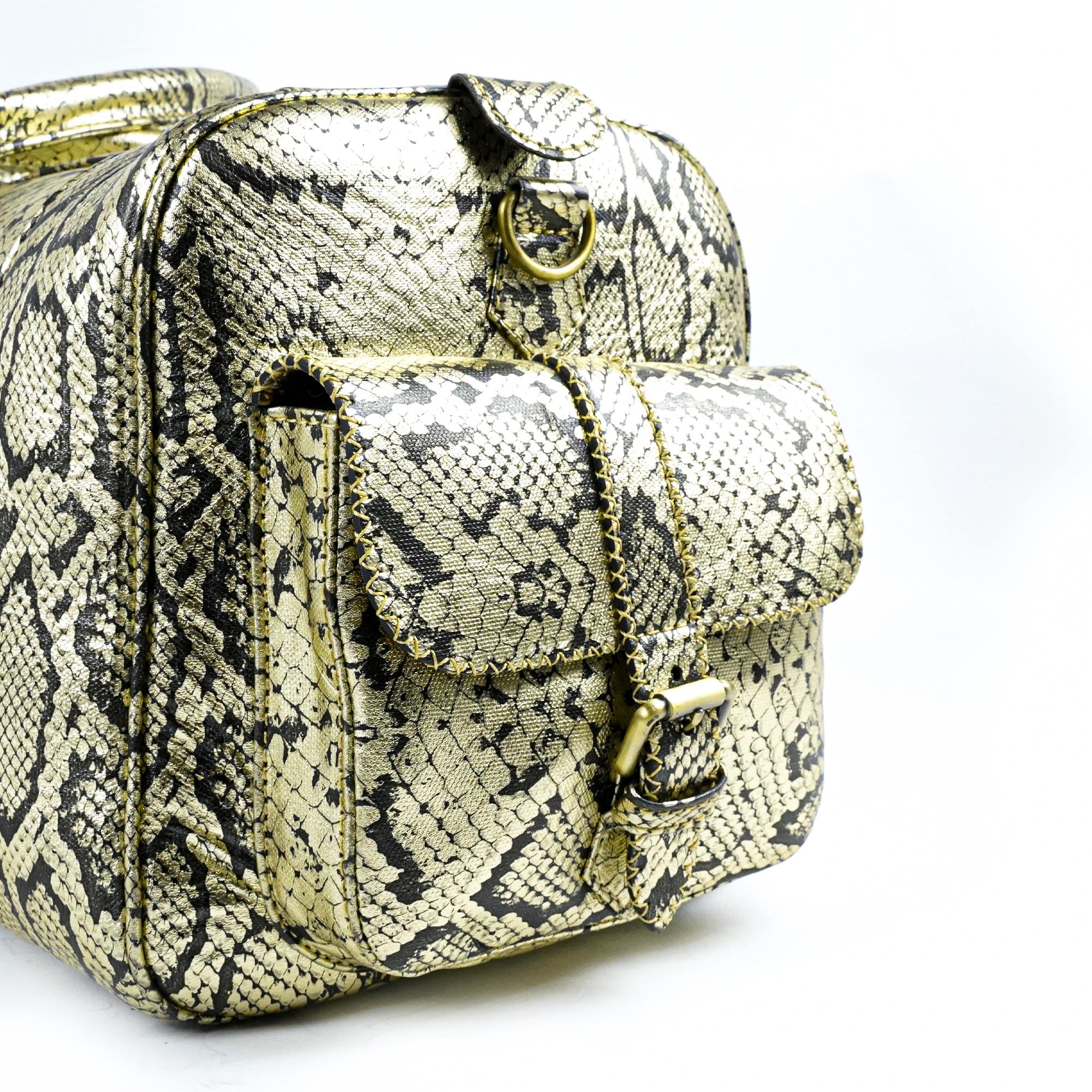 Python Leather Travel Bag -Hand-Stitched Vintage Style