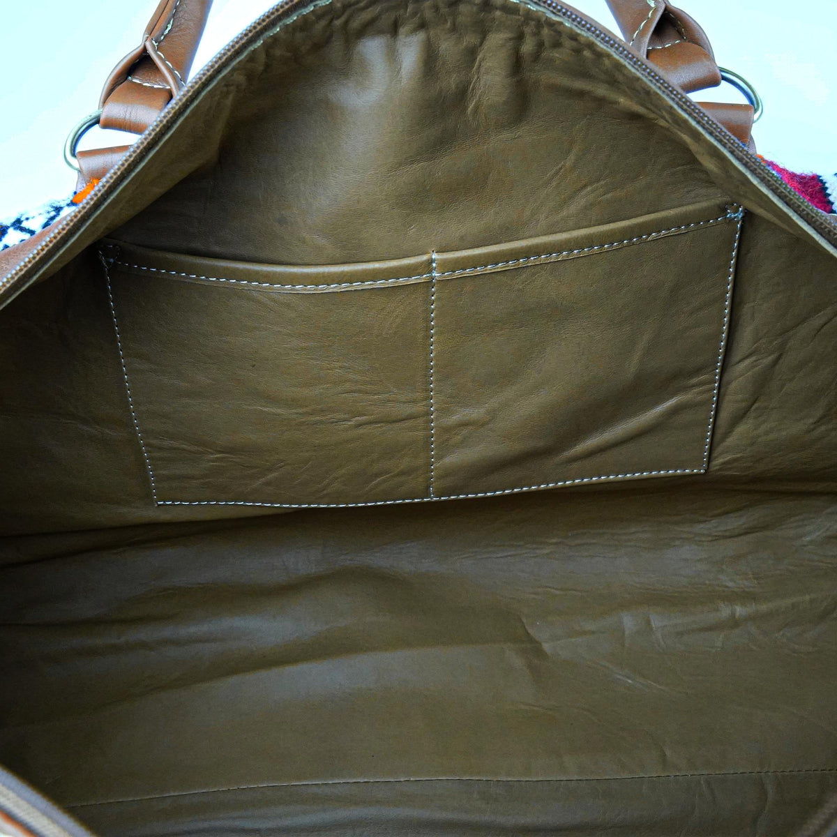 Kilim Leather Weekender Bag Hand-Stitched Moroccan Style - LuxoraCraft
