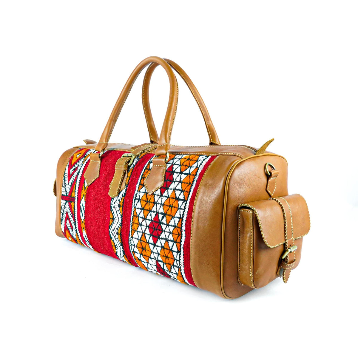 Kilim Leather Travel Bag Hand-Stitched Vintage Style - LuxoraCraft